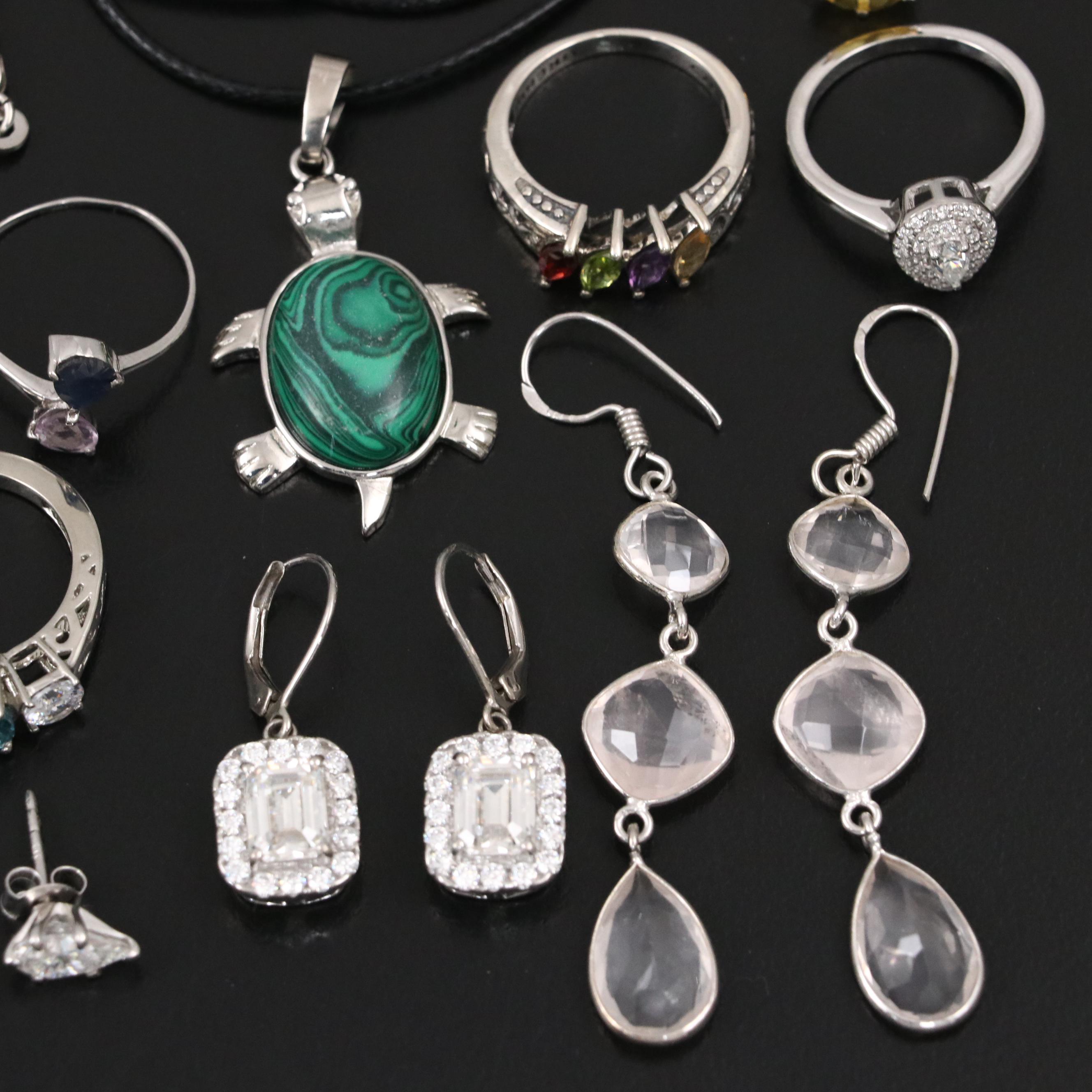 14 Assorted Sterling Silver Rings, Necklaces, Earrings, and Pendants