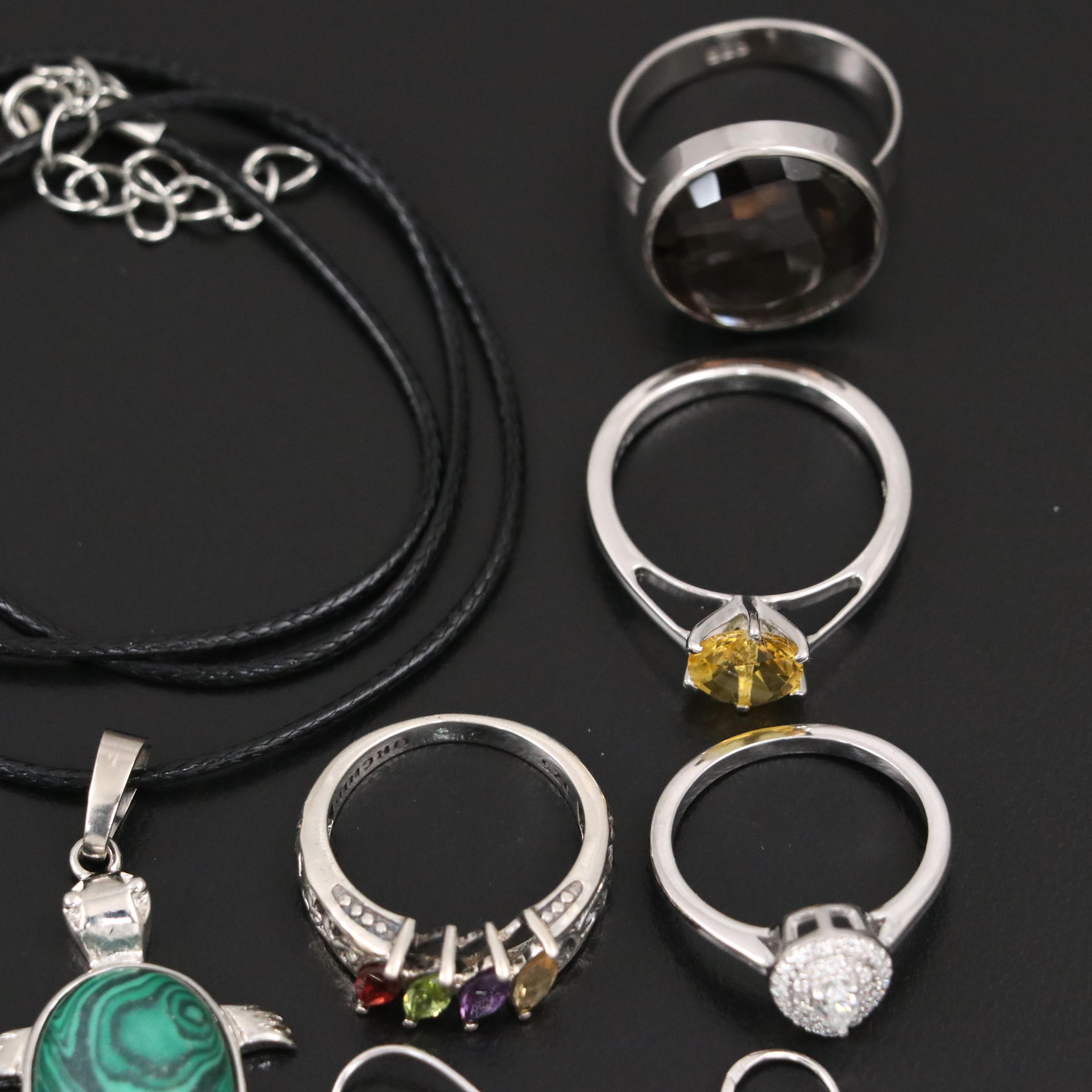 14 Assorted Sterling Silver Rings, Necklaces, Earrings, and Pendants