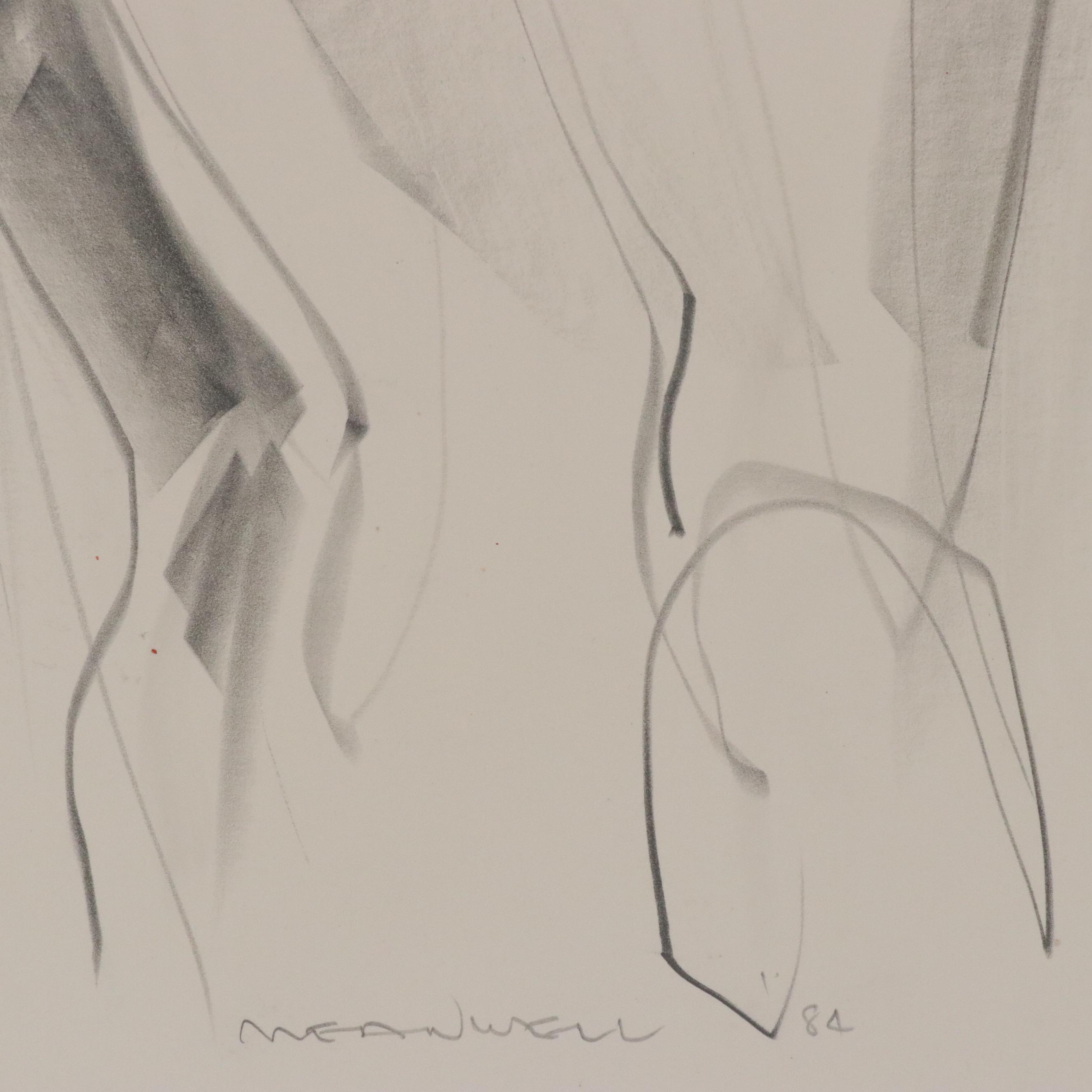 Jack Meanwell Abstract Expressionist Graphite Figure Drawing, 1984