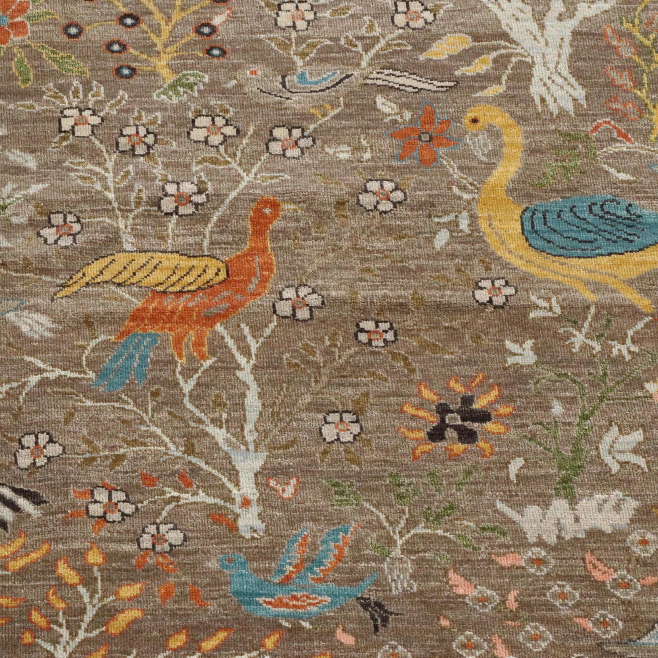 6' x 9'2 Hand-Knotted Indian Pictorial Birds of Paradise Area Rugs