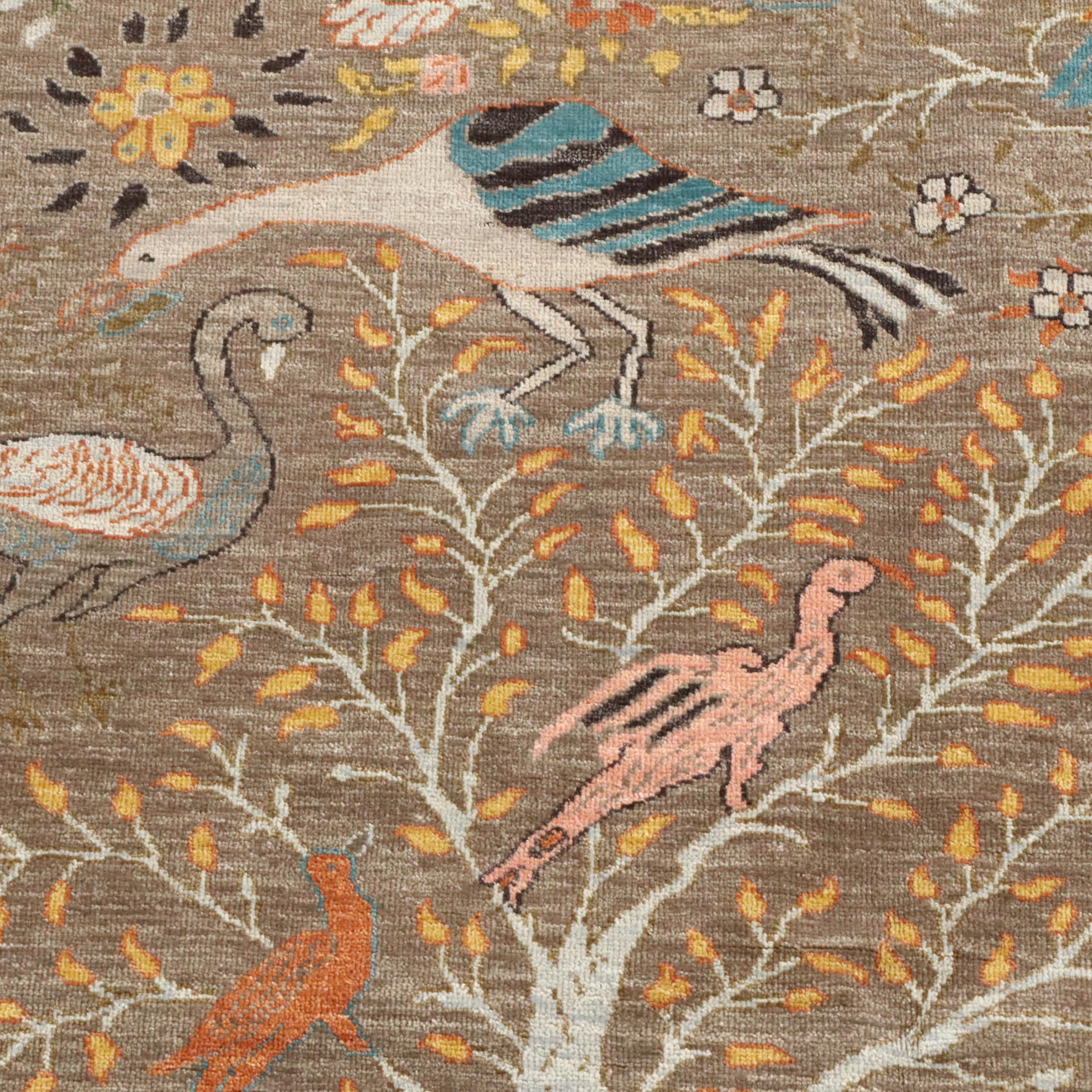 6' x 9'2 Hand-Knotted Indian Pictorial Birds of Paradise Area Rugs