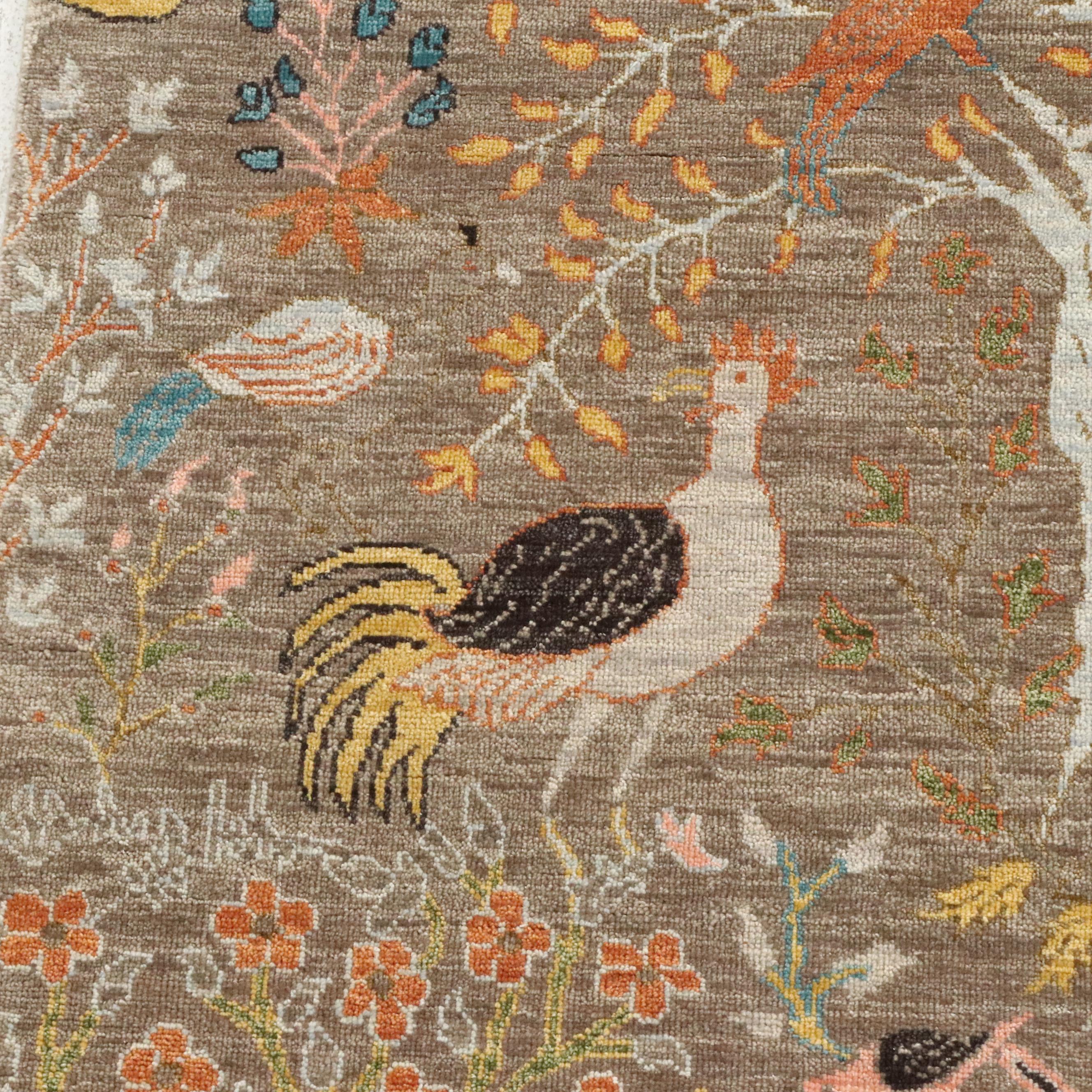 6' x 9'2 Hand-Knotted Indian Pictorial Birds of Paradise Area Rugs