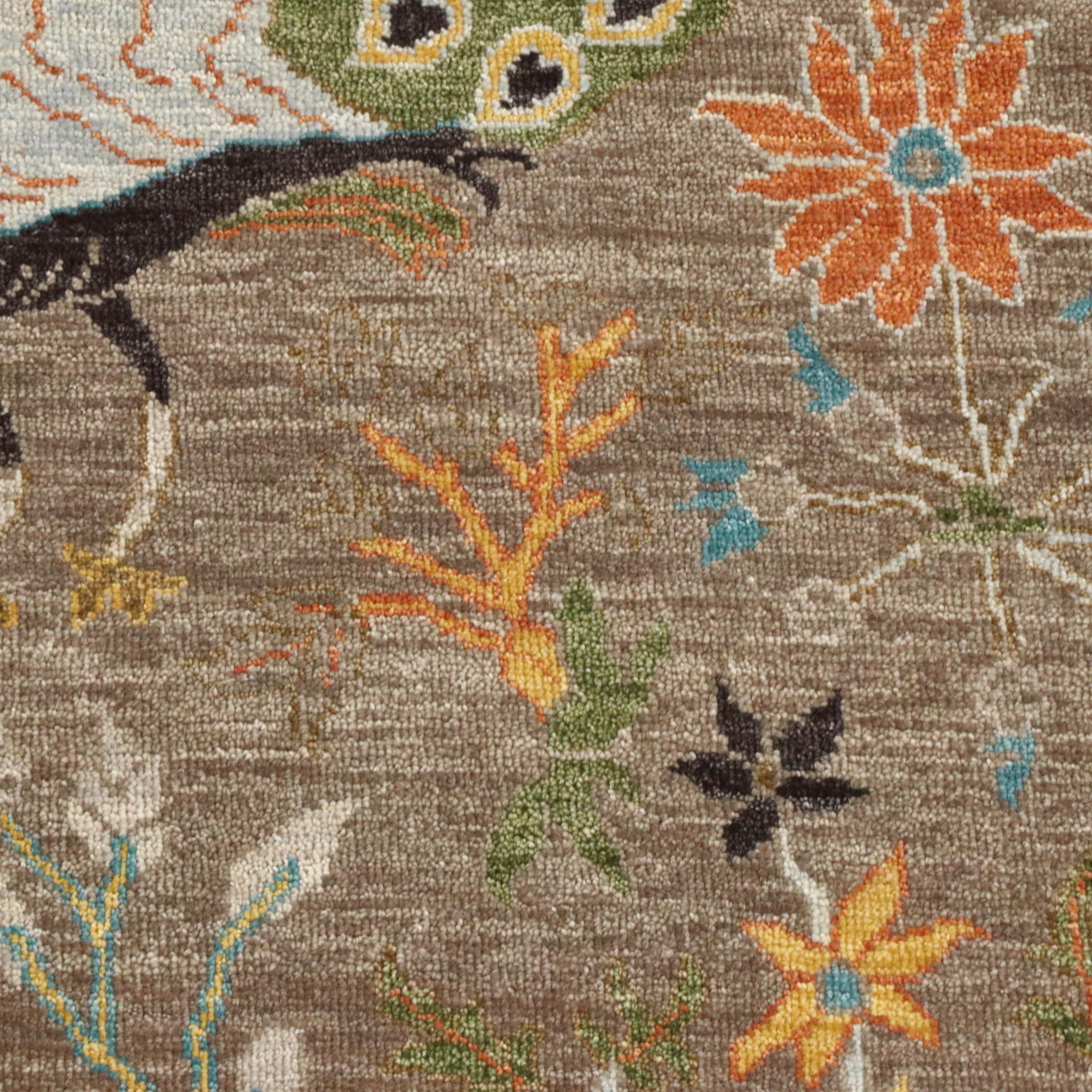 6' x 9'2 Hand-Knotted Indian Pictorial Birds of Paradise Area Rugs