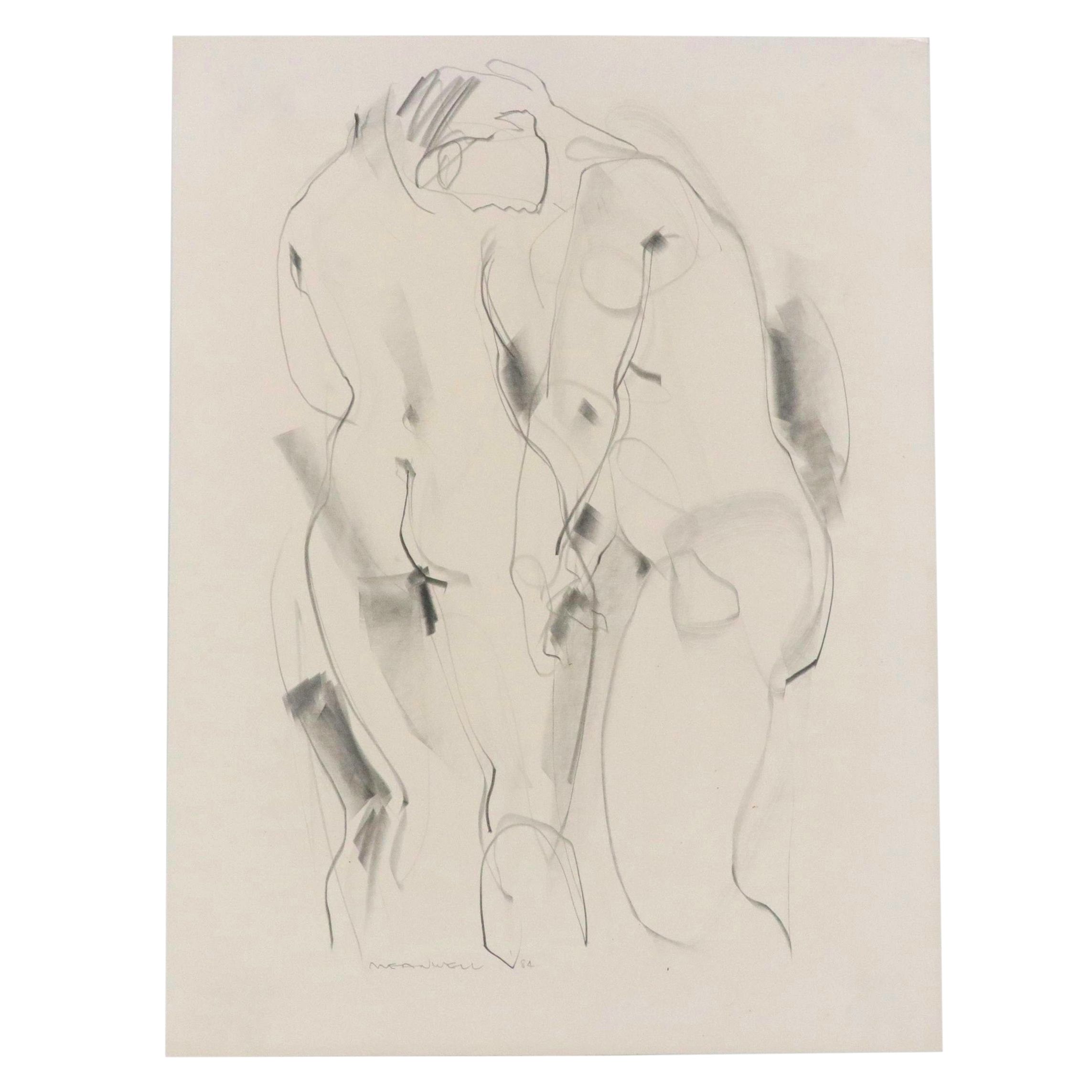 Jack Meanwell Abstract Expressionist Graphite Figure Drawing, 1984
