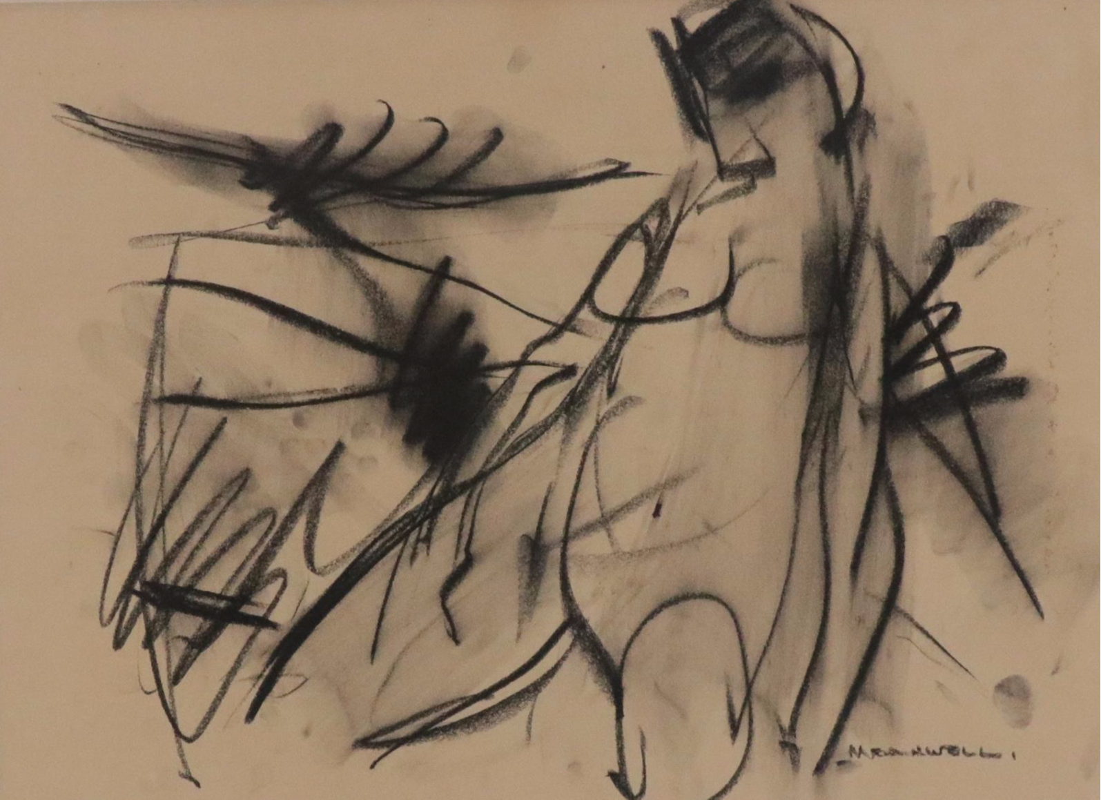 Jack Meanwell Abstract Expressionist Charcoal Figure Drawing, Late 20th Century