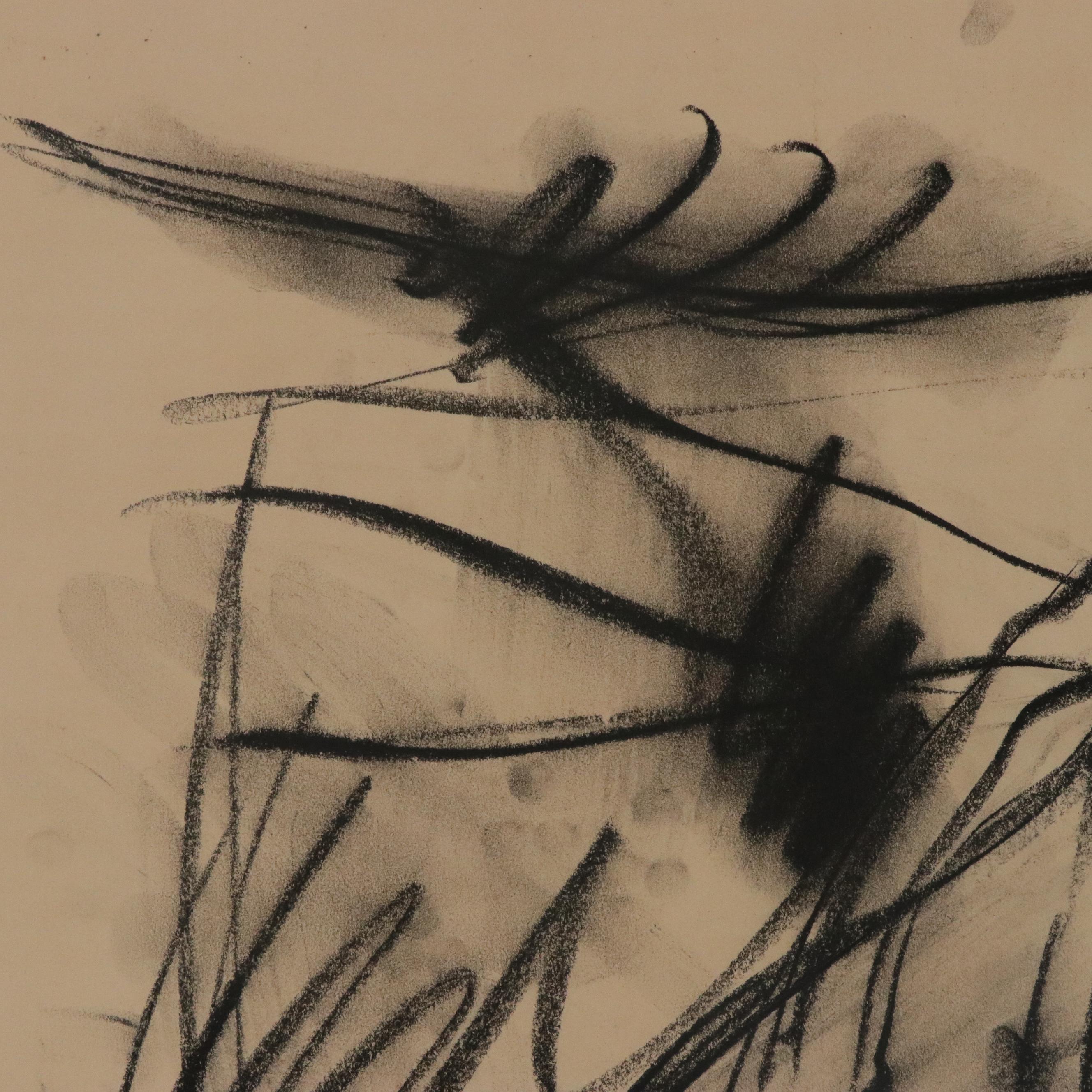 Jack Meanwell Abstract Expressionist Charcoal Figure Drawing, Late 20th Century