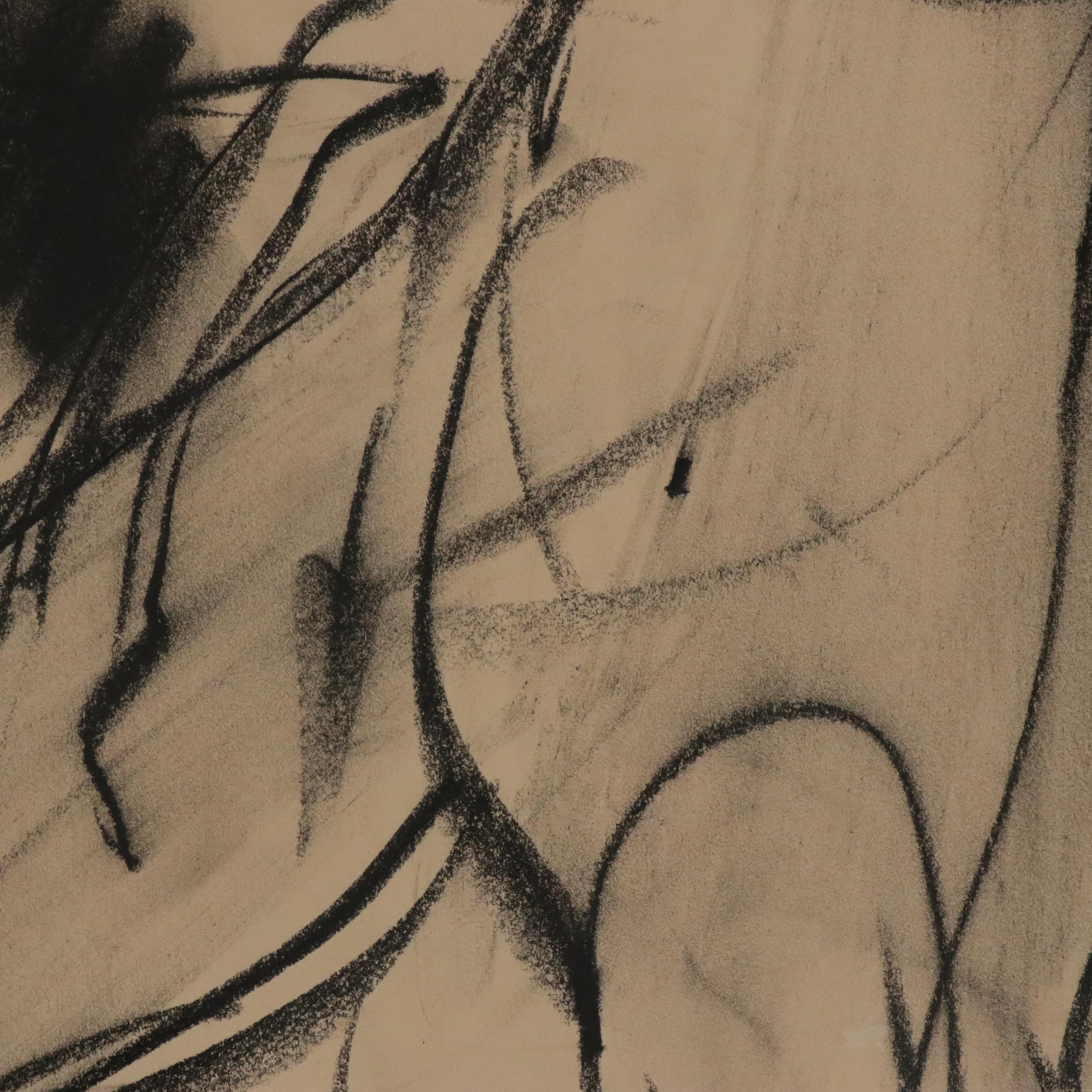 Jack Meanwell Abstract Expressionist Charcoal Figure Drawing, Late 20th Century