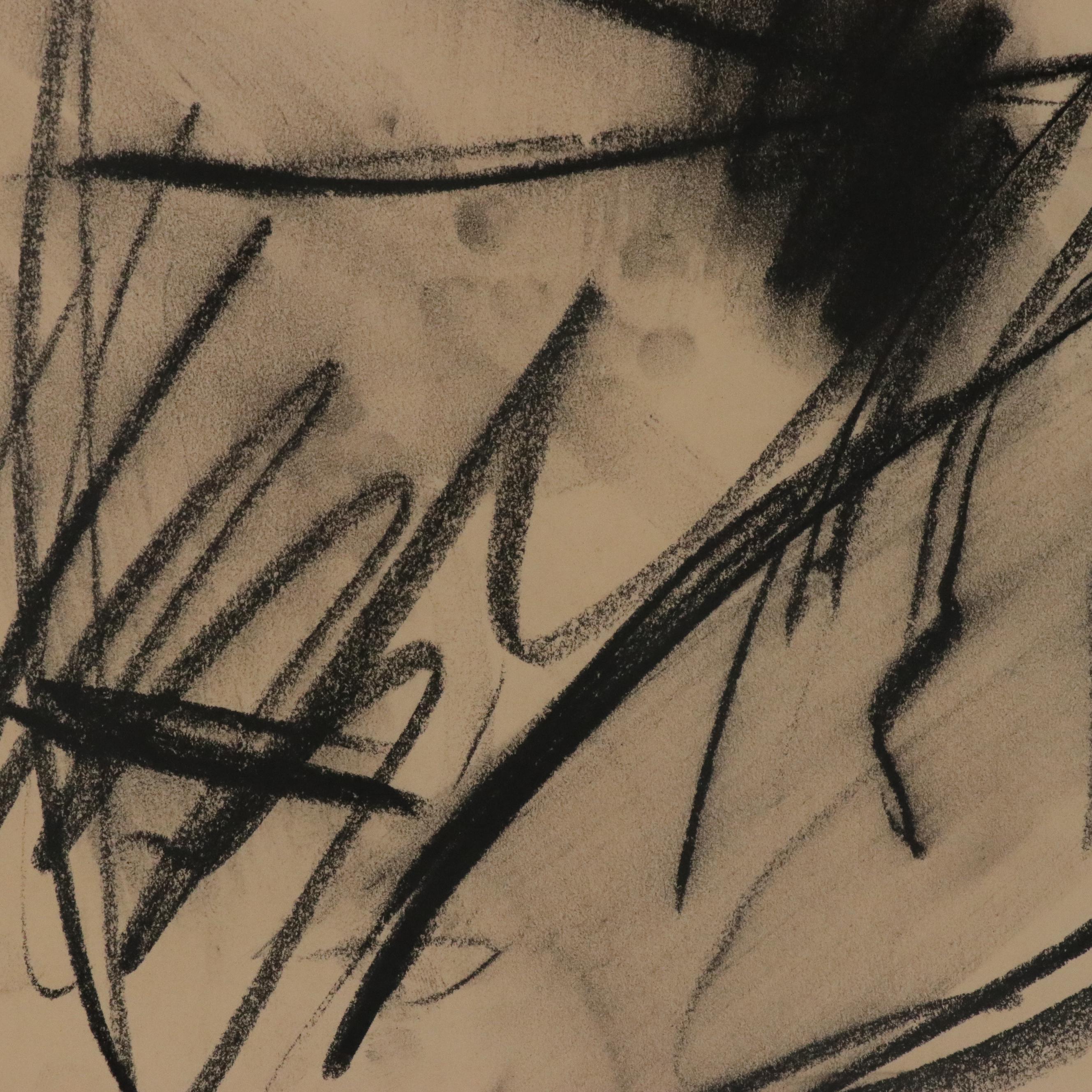 Jack Meanwell Abstract Expressionist Charcoal Figure Drawing, Late 20th Century