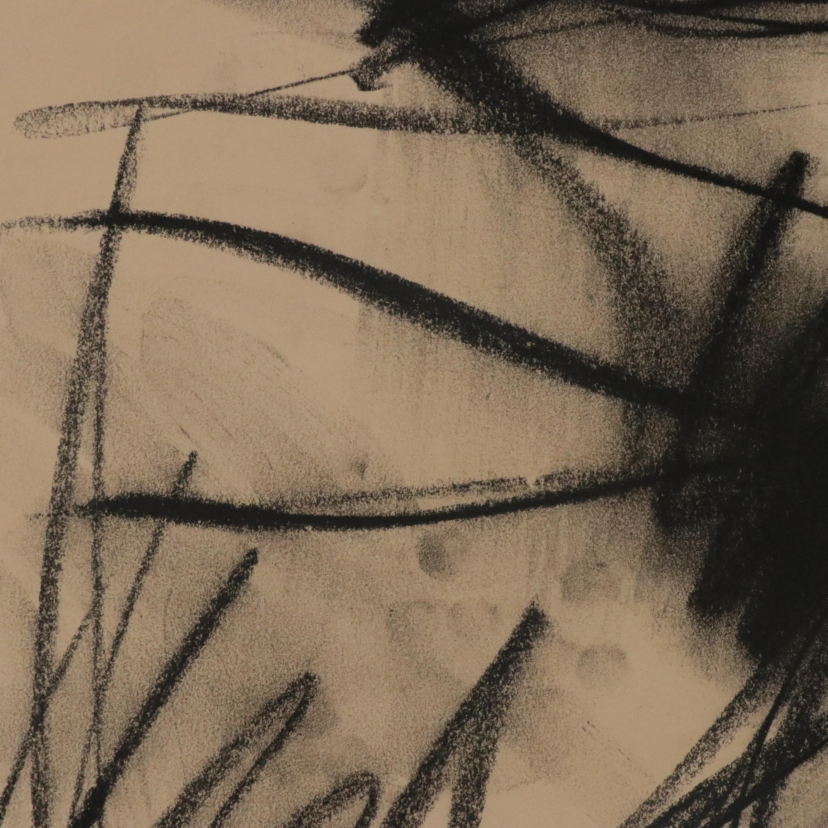 Jack Meanwell Abstract Expressionist Charcoal Figure Drawing, Late 20th Century