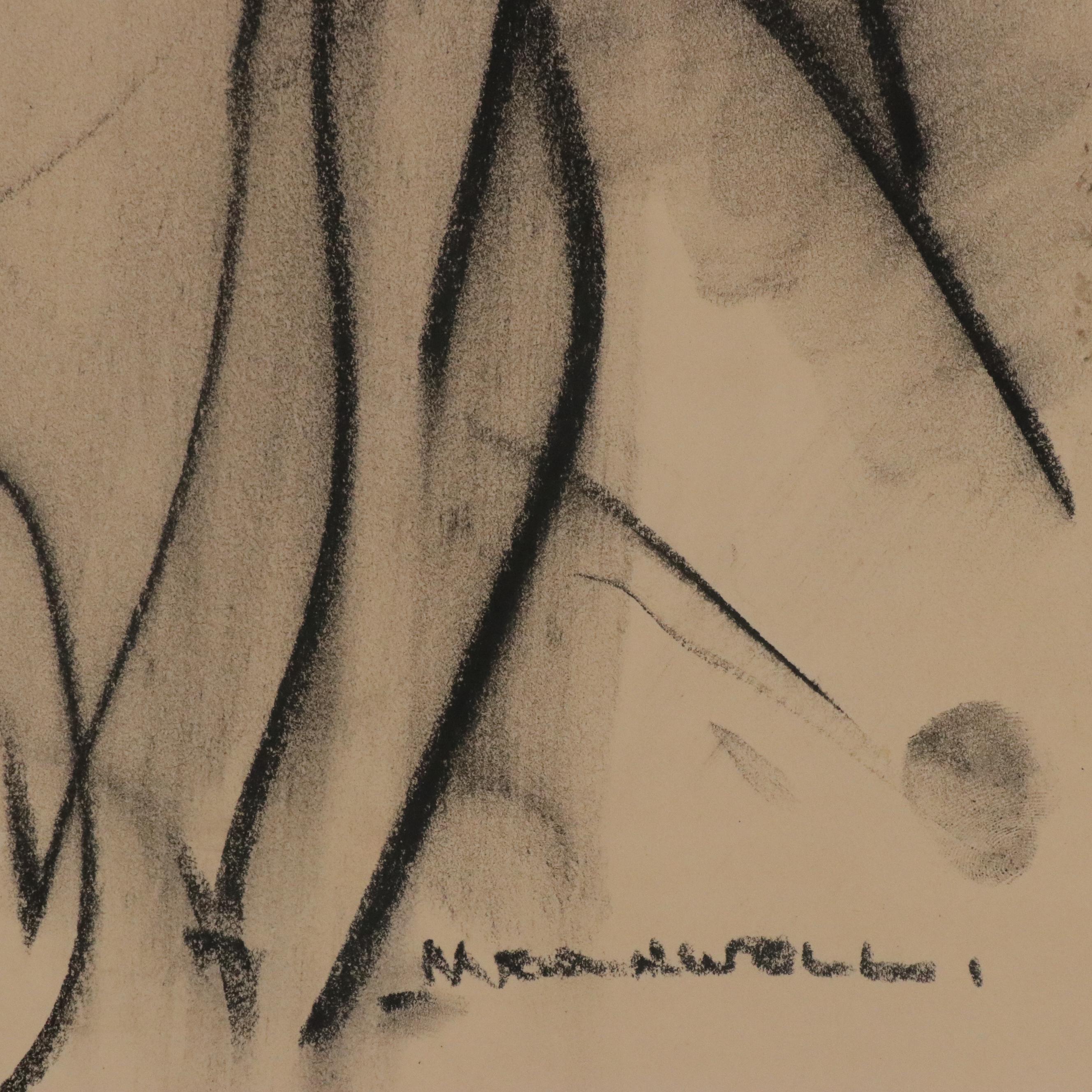 Jack Meanwell Abstract Expressionist Charcoal Figure Drawing, Late 20th Century