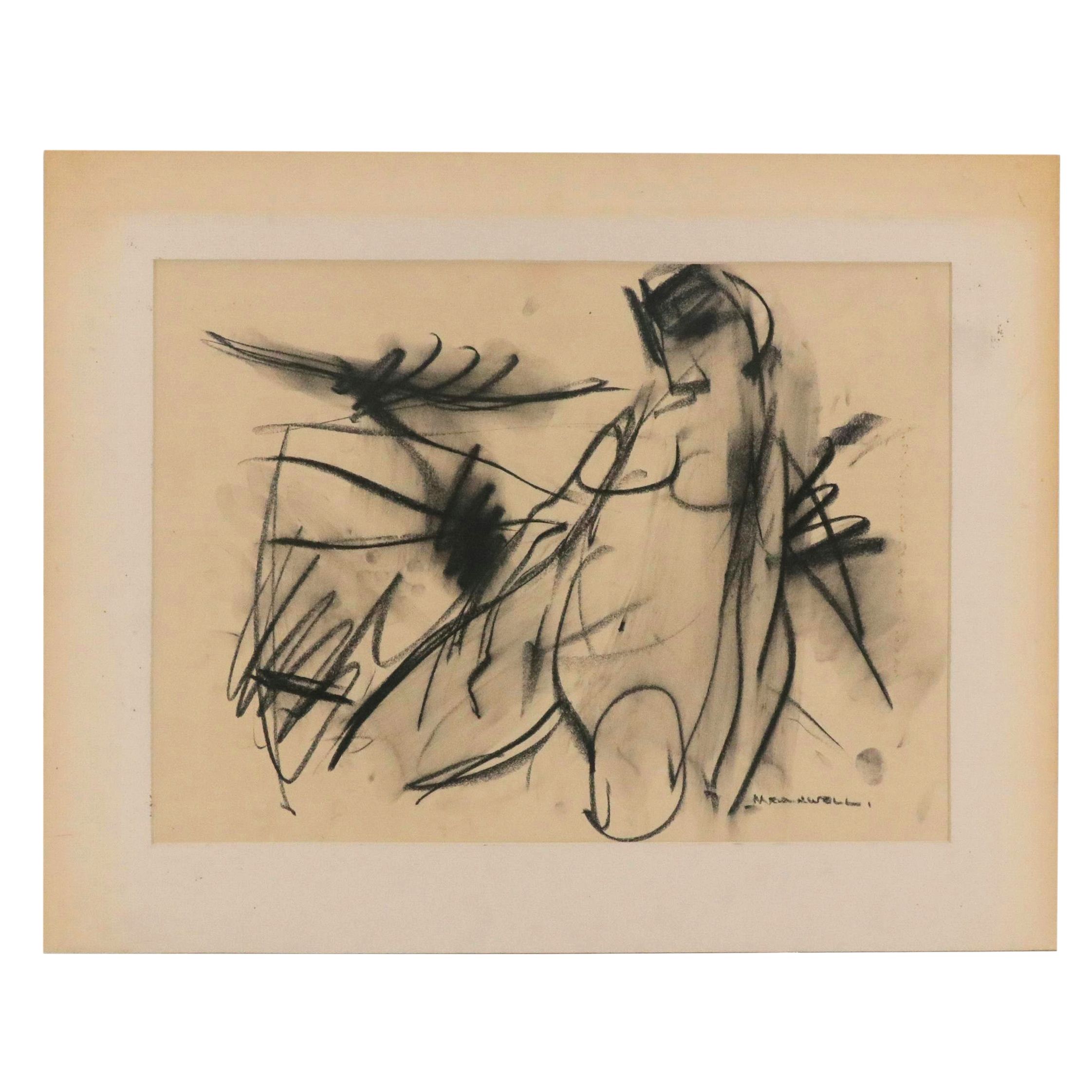Jack Meanwell Abstract Expressionist Charcoal Figure Drawing, Late 20th Century