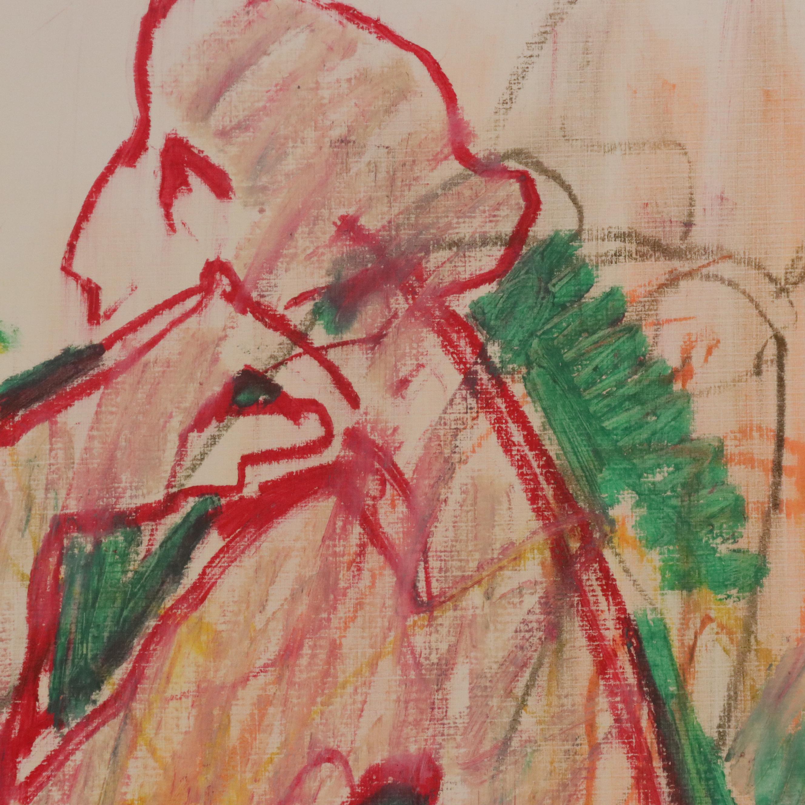 Jack Meanwell Abstract Expressionist Oil Pastel Figure Drawing