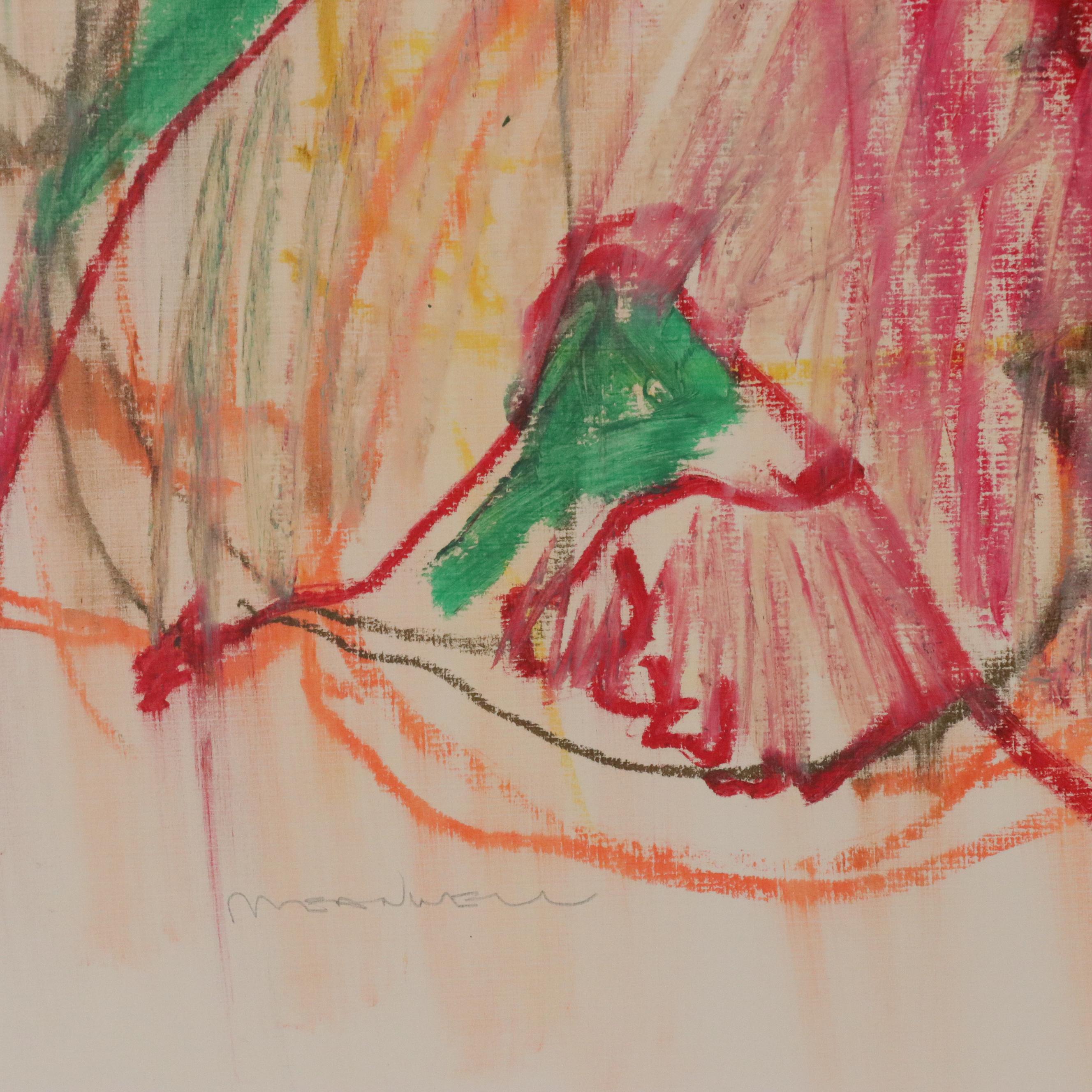 Jack Meanwell Abstract Expressionist Oil Pastel Figure Drawing