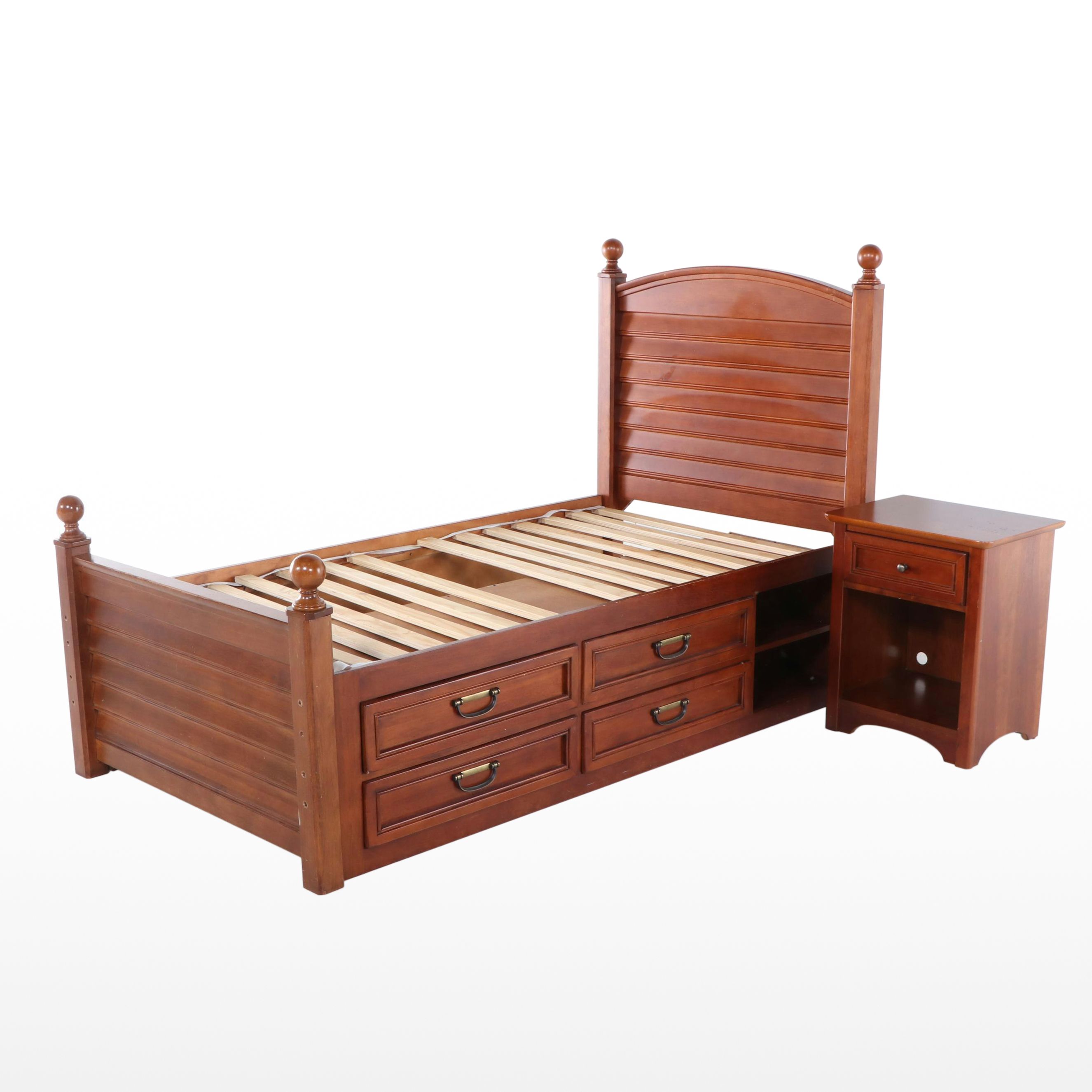 Stanley Furniture Contemporary Cherry Finish Twin Size Bed and Nightstand
