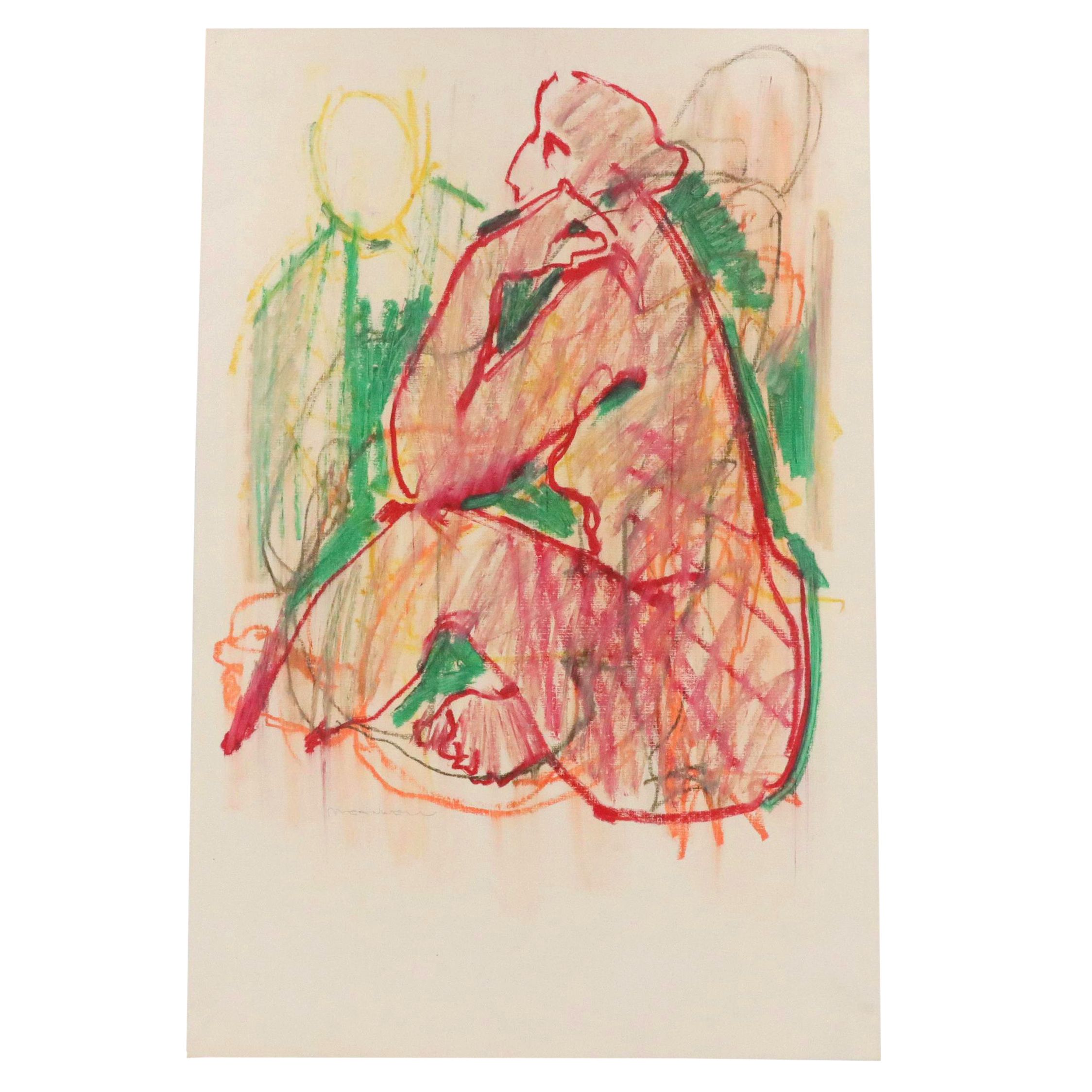 Jack Meanwell Abstract Expressionist Oil Pastel Figure Drawing