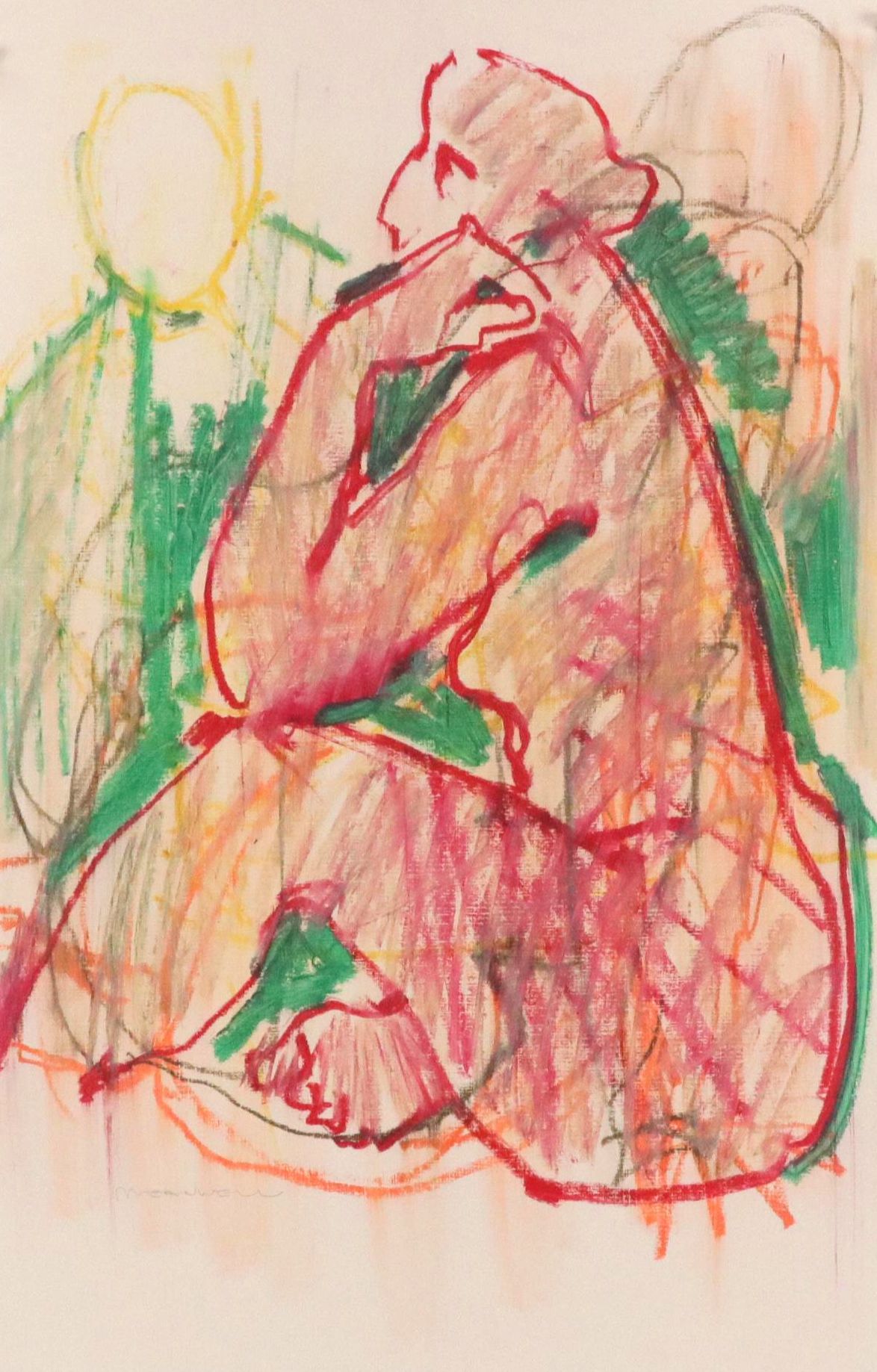 Jack Meanwell Abstract Expressionist Oil Pastel Figure Drawing
