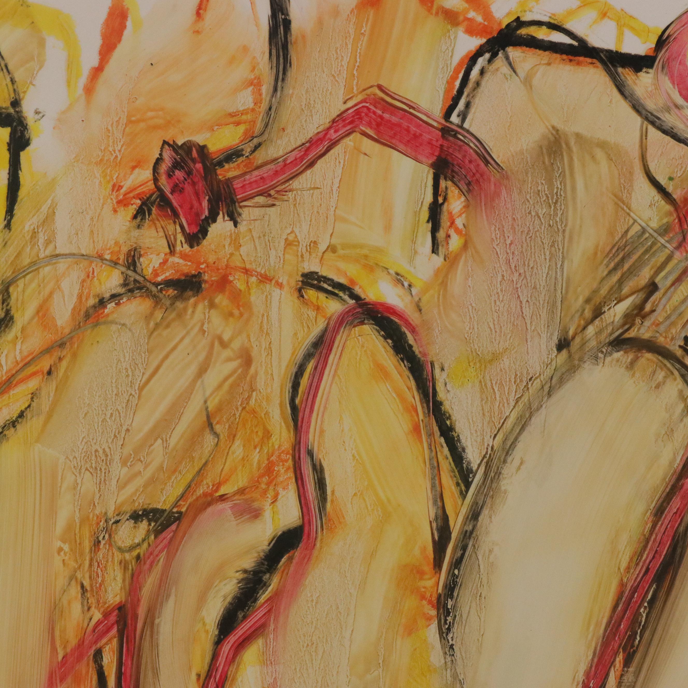 Jack Meanwell Figural Modern Oil Pastel Drawing, 1982