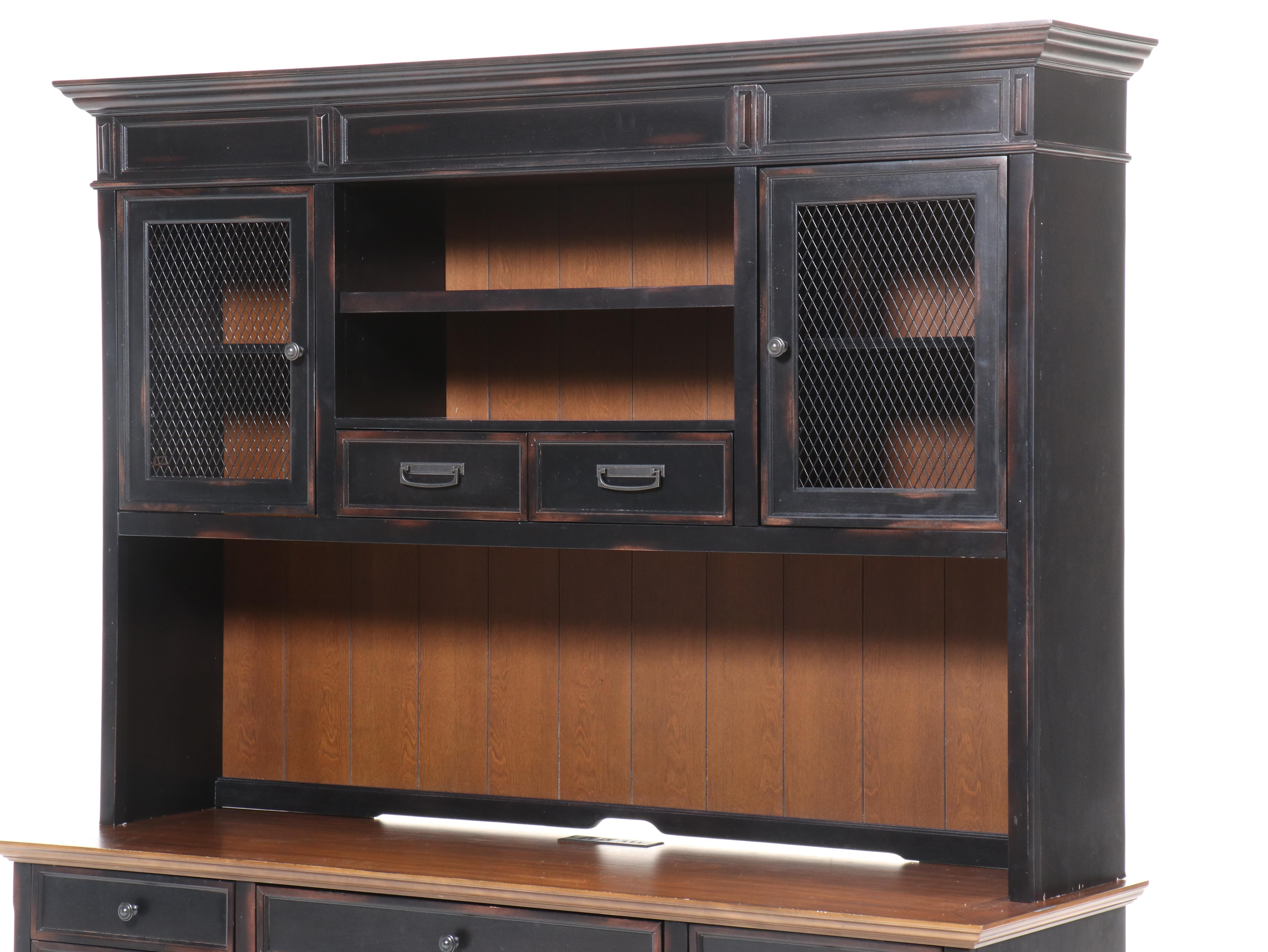Martin Furniture Hartford Credenza with Hutch in Black Distressed Finish
