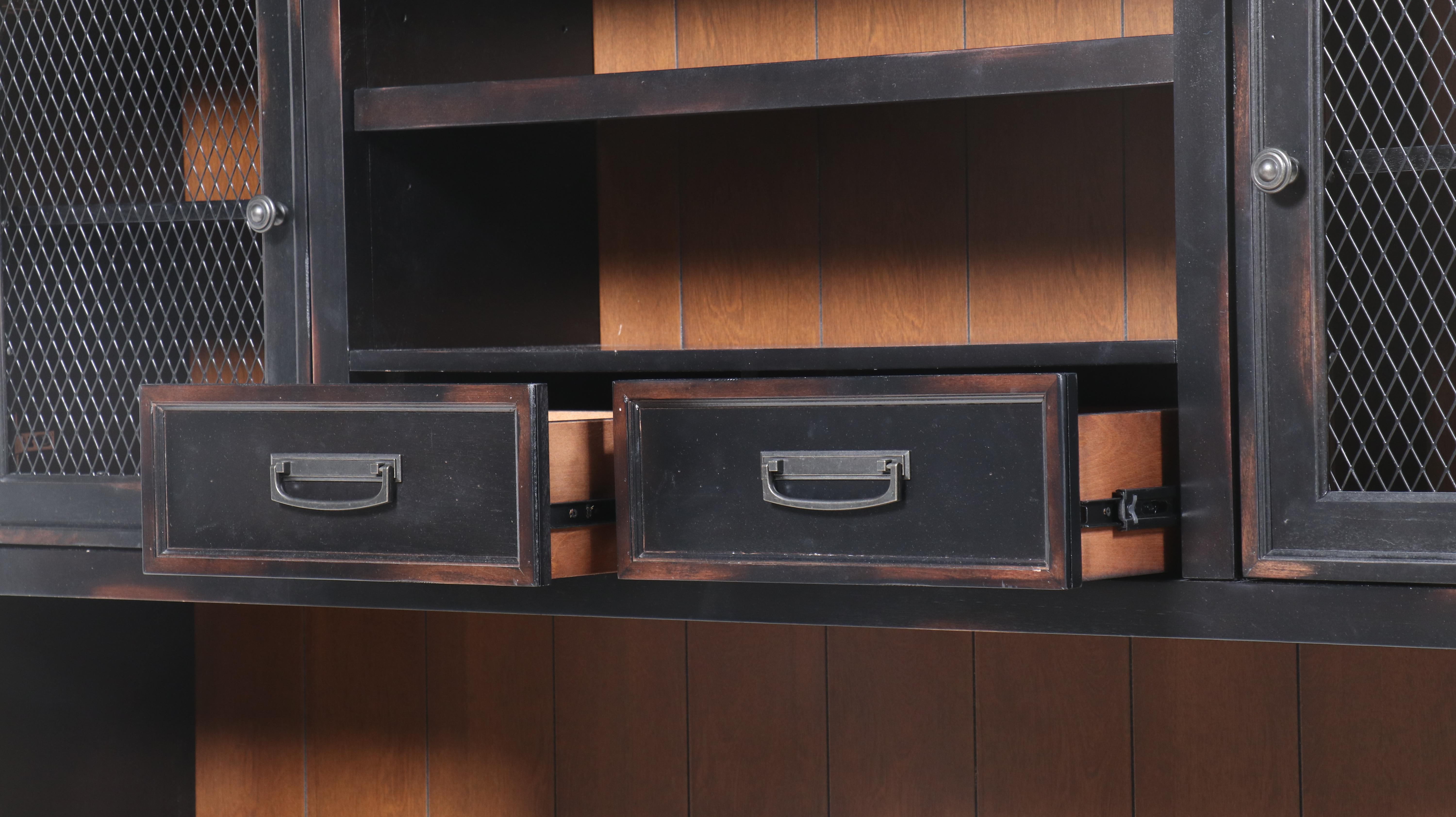 Martin Furniture Hartford Credenza with Hutch in Black Distressed Finish