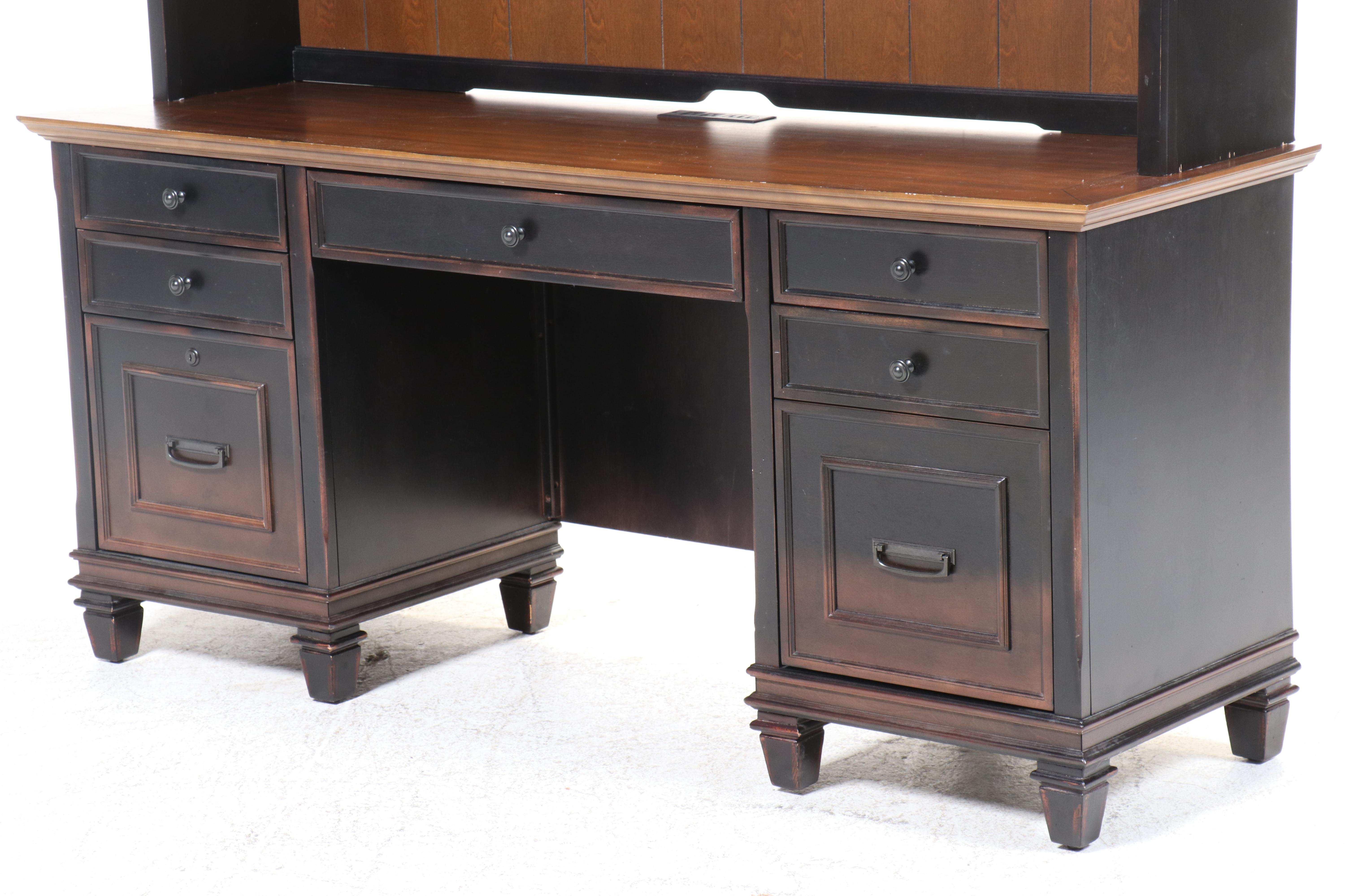 Martin Furniture Hartford Credenza with Hutch in Black Distressed Finish