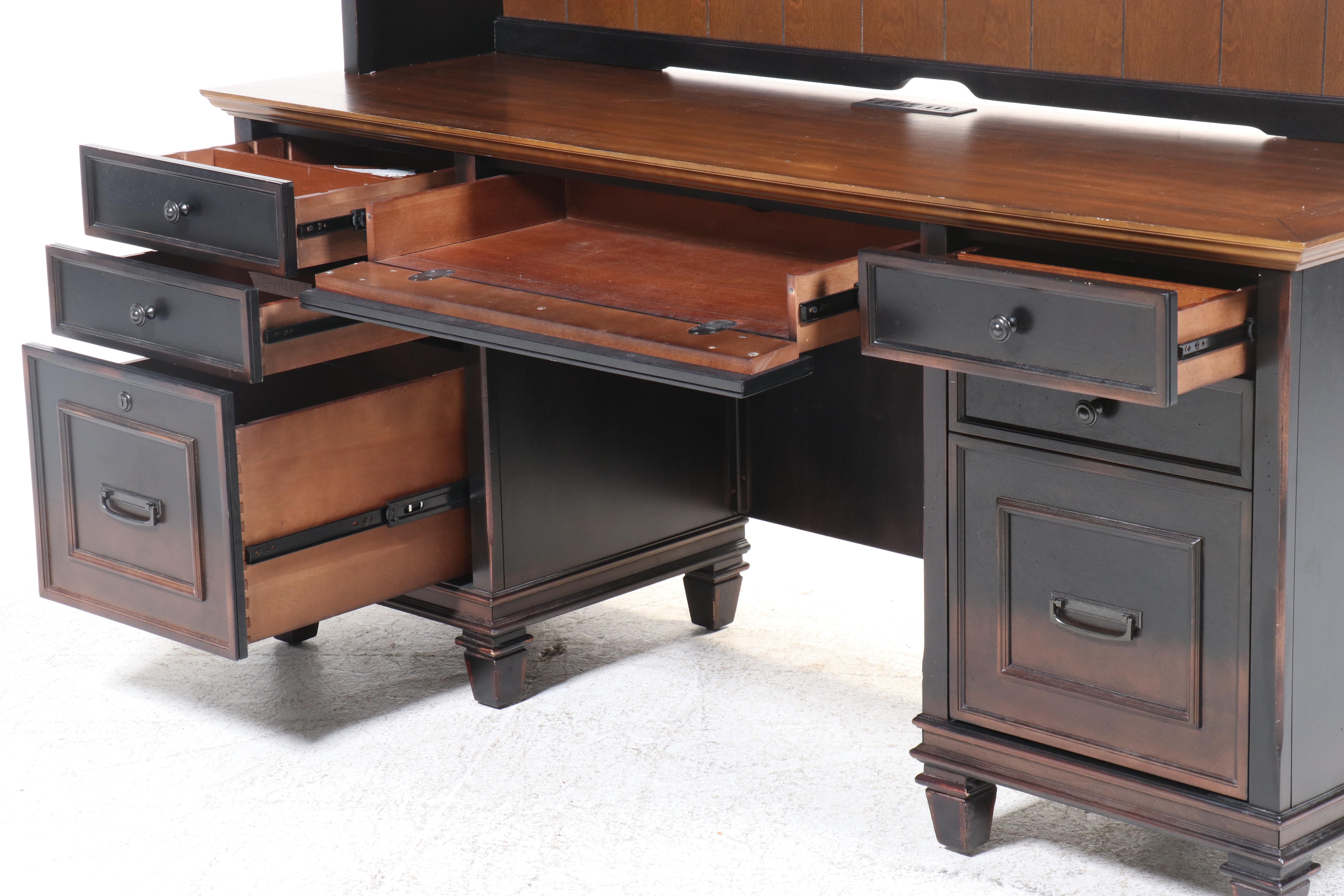 Martin Furniture Hartford Credenza with Hutch in Black Distressed Finish