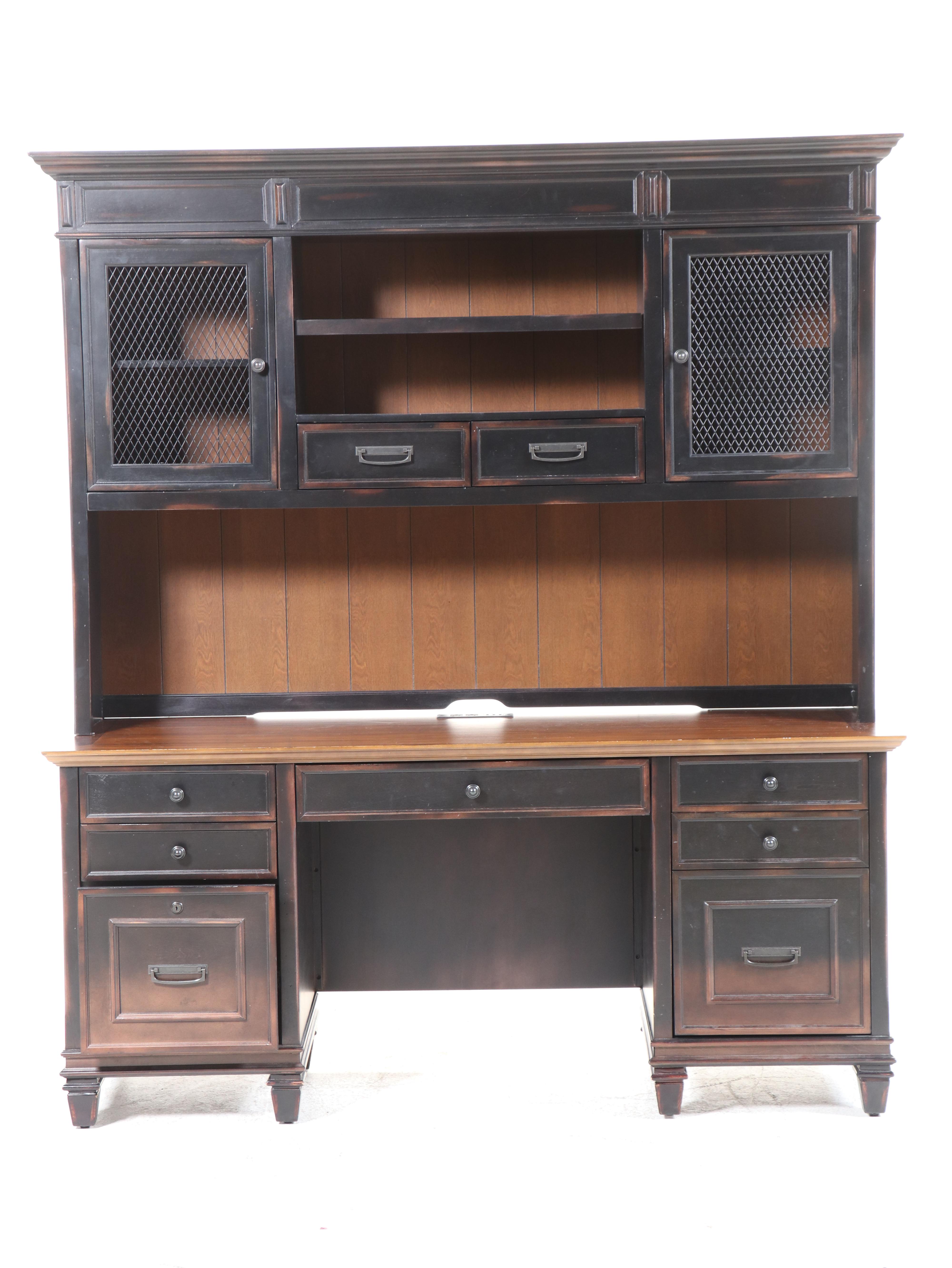 Martin Furniture Hartford Credenza with Hutch in Black Distressed Finish