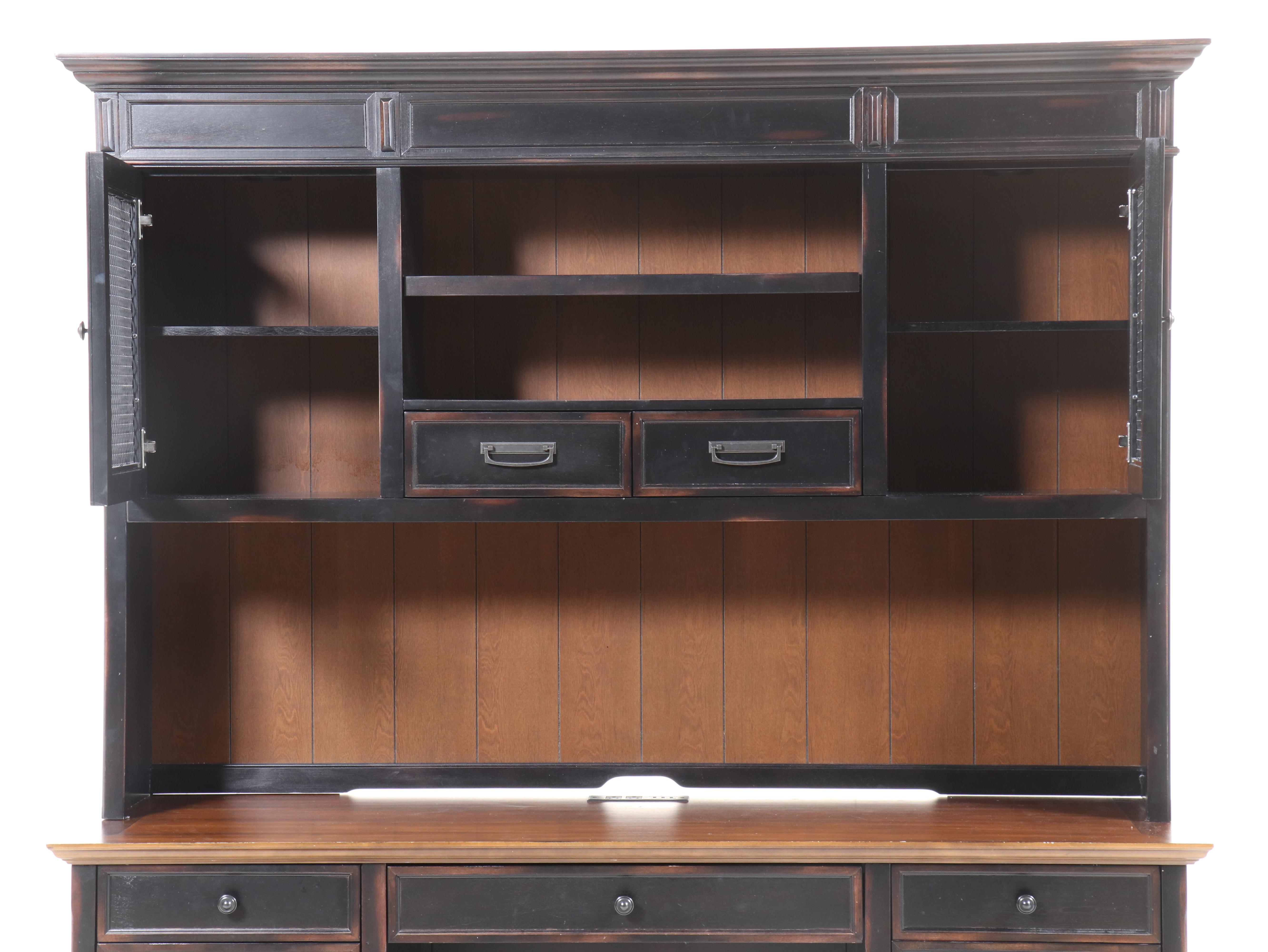 Martin Furniture Hartford Credenza with Hutch in Black Distressed Finish