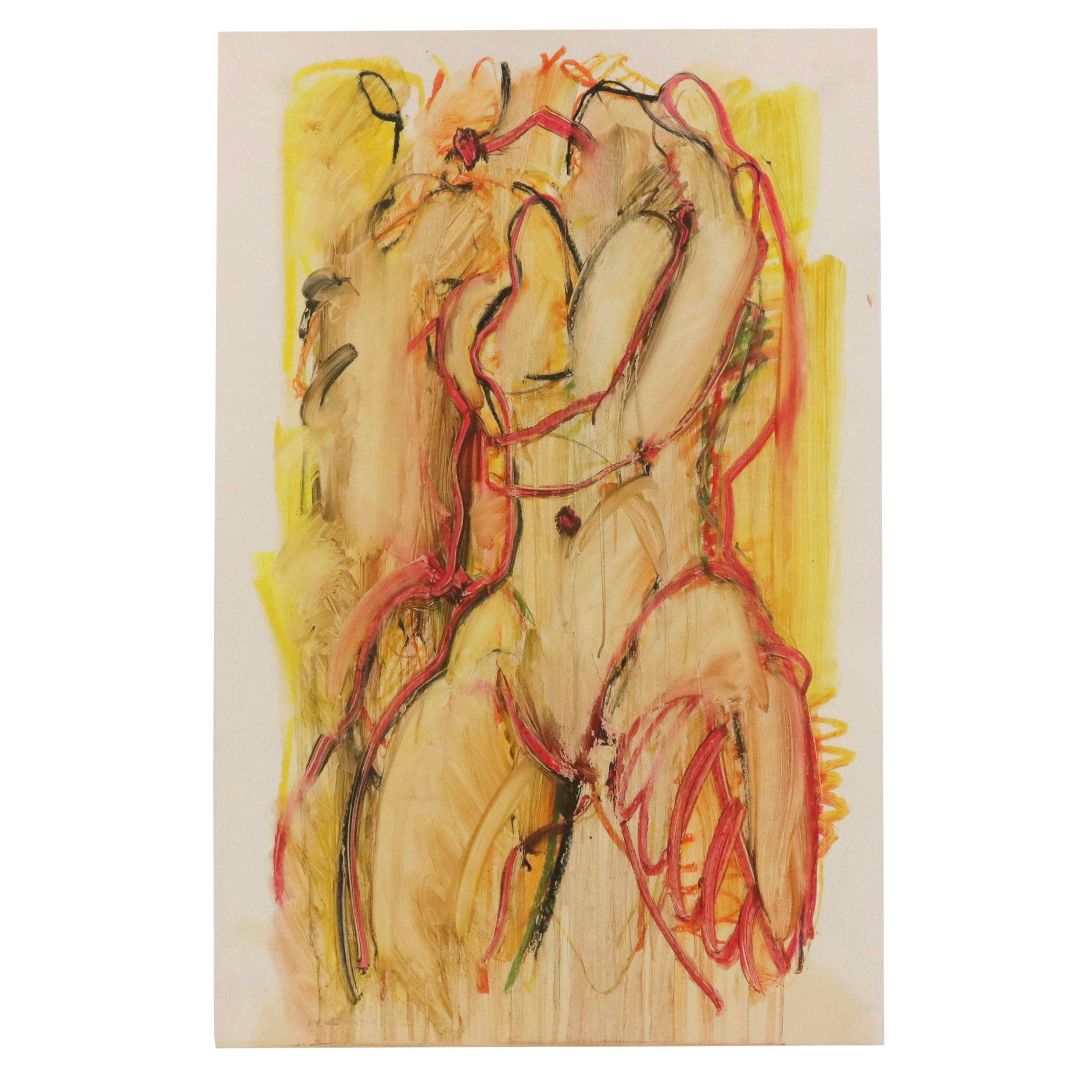 Jack Meanwell Figural Modern Oil Pastel Drawing, 1982