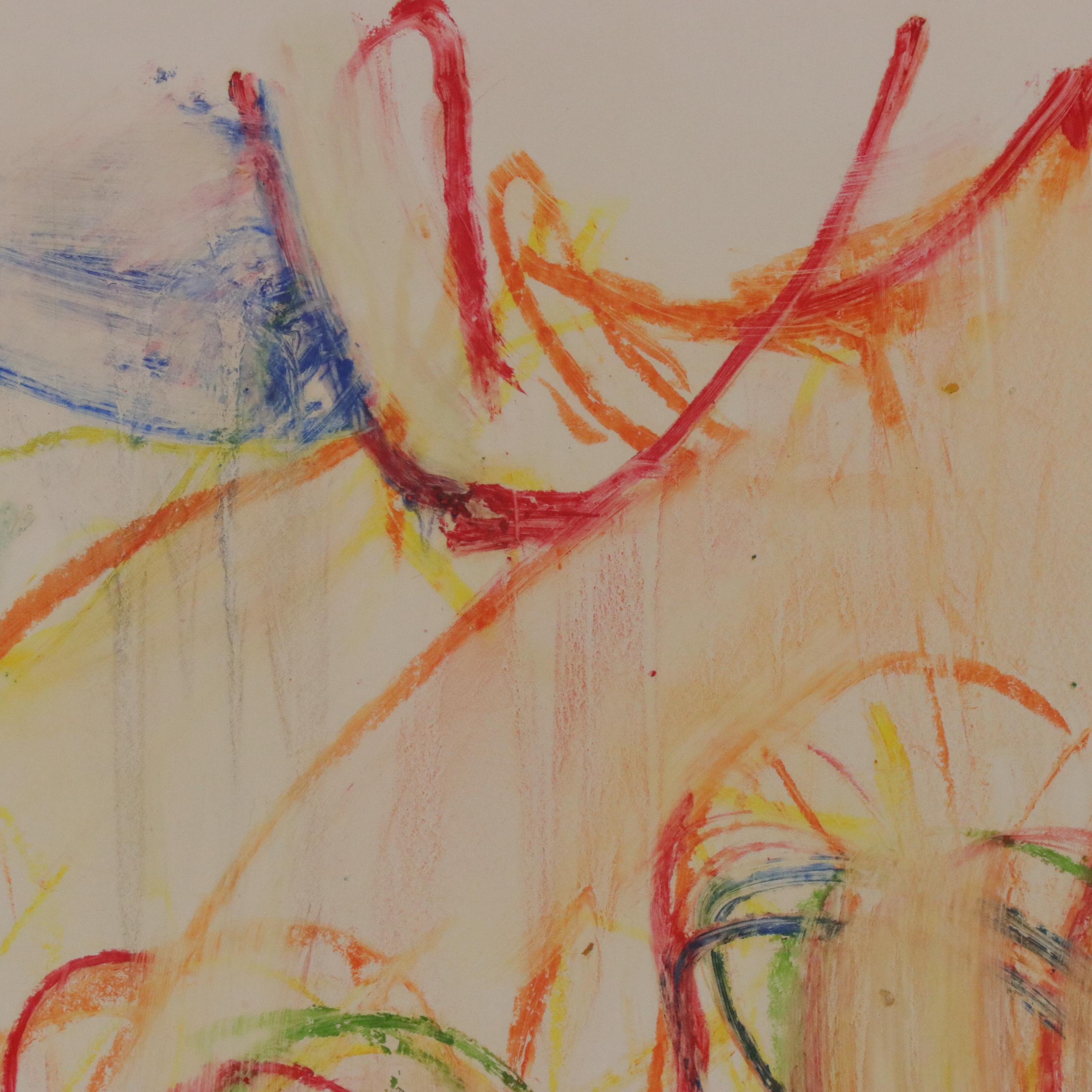 Jack Meanwell Abstract Expressionist Oil Pastel Figure Drawing, 1982