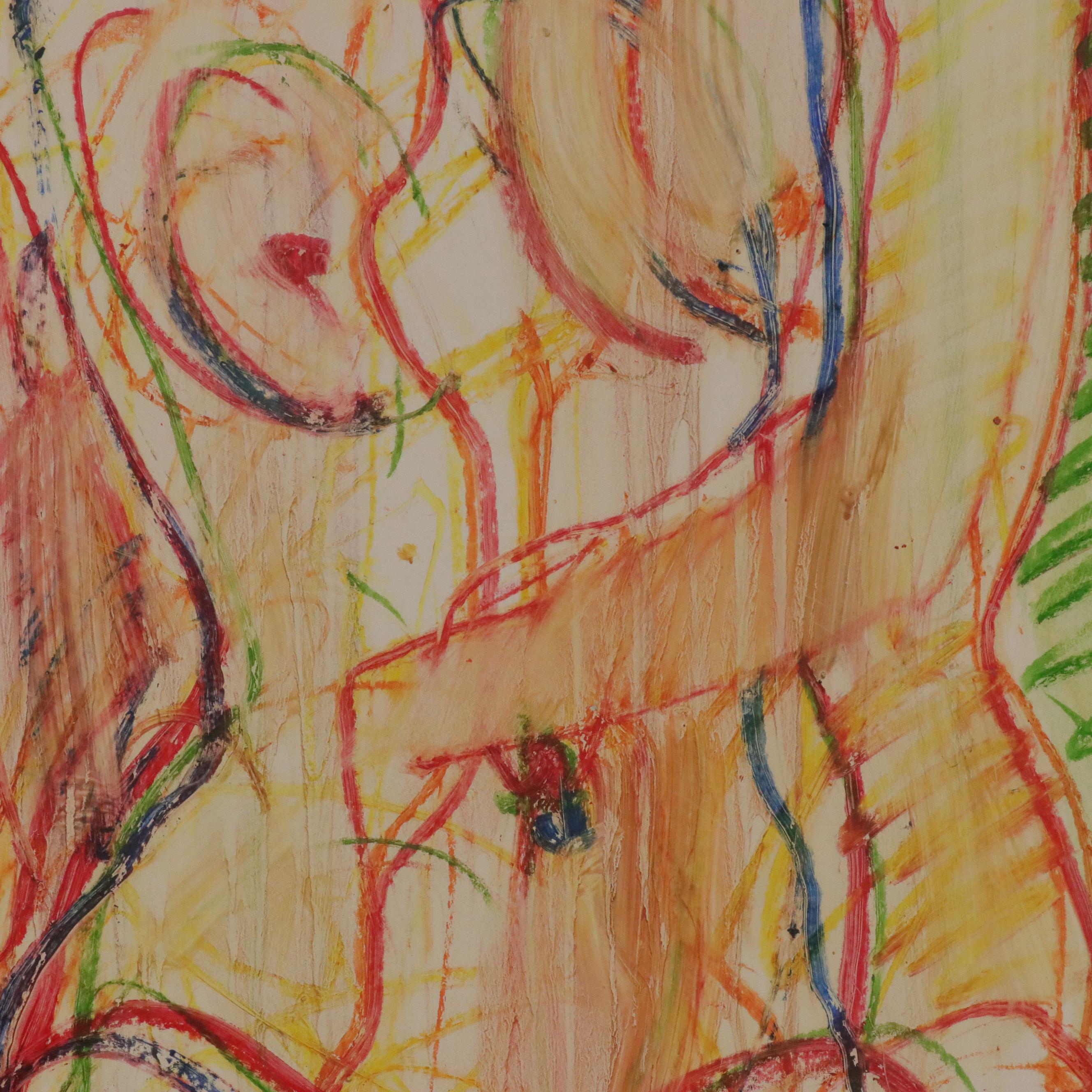 Jack Meanwell Abstract Expressionist Oil Pastel Figure Drawing, 1982
