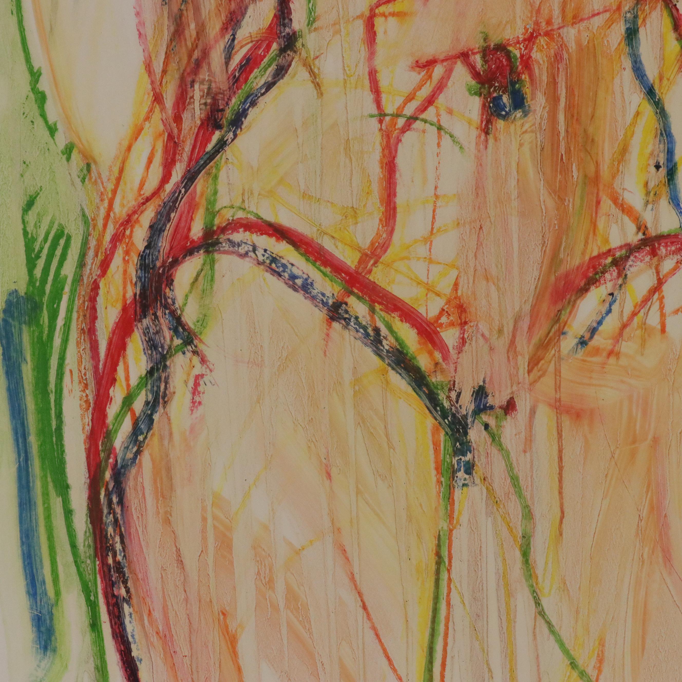 Jack Meanwell Abstract Expressionist Oil Pastel Figure Drawing, 1982