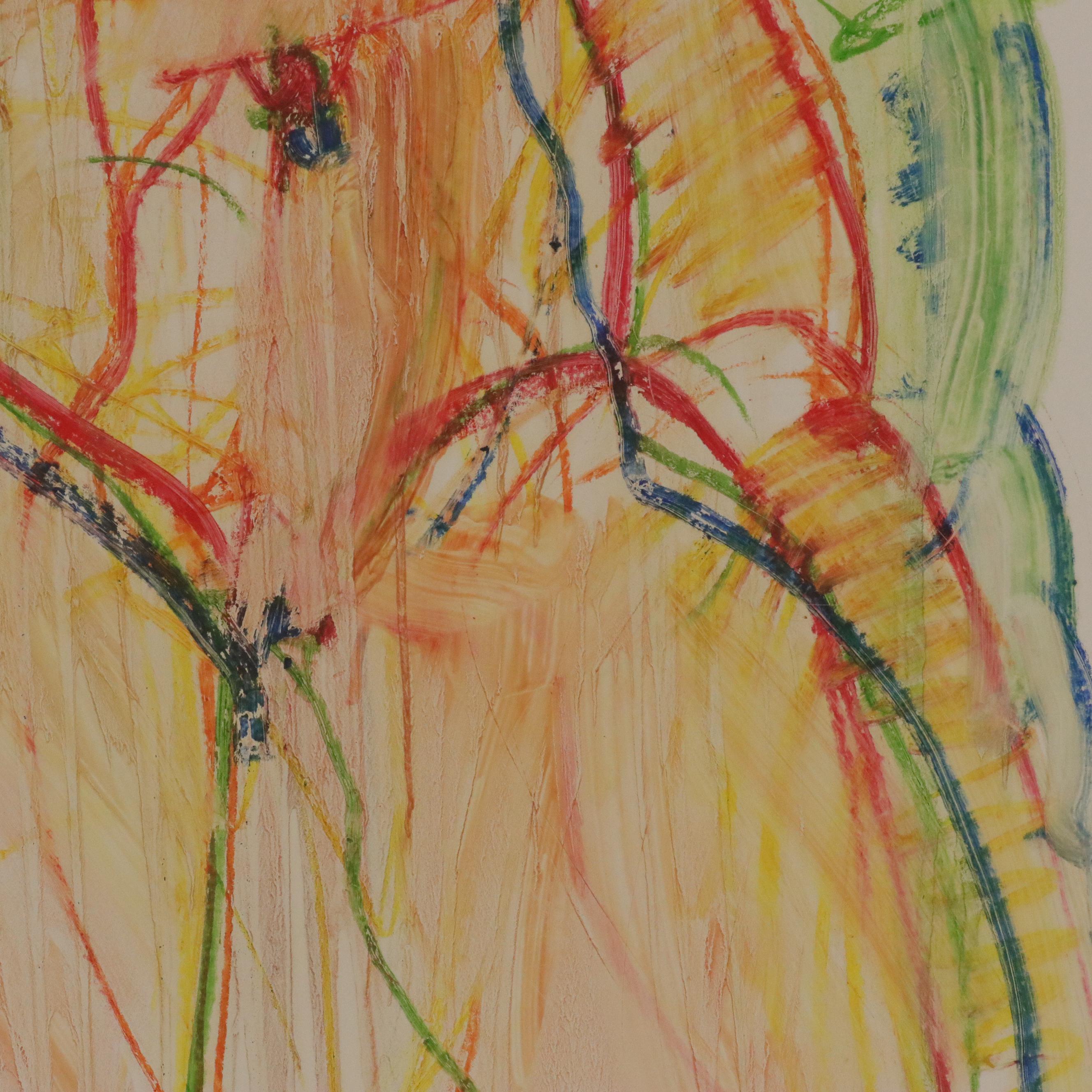Jack Meanwell Abstract Expressionist Oil Pastel Figure Drawing, 1982