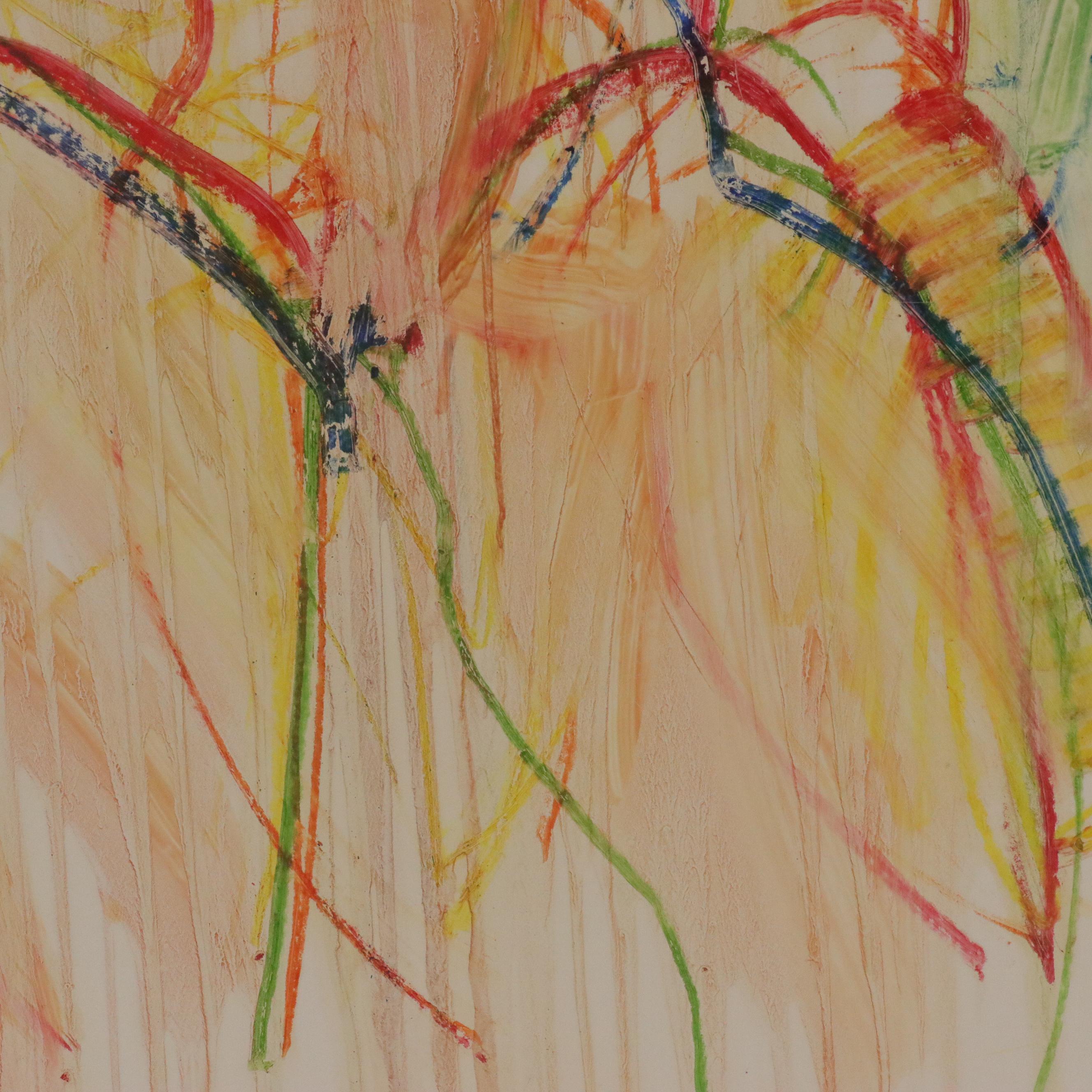 Jack Meanwell Abstract Expressionist Oil Pastel Figure Drawing, 1982