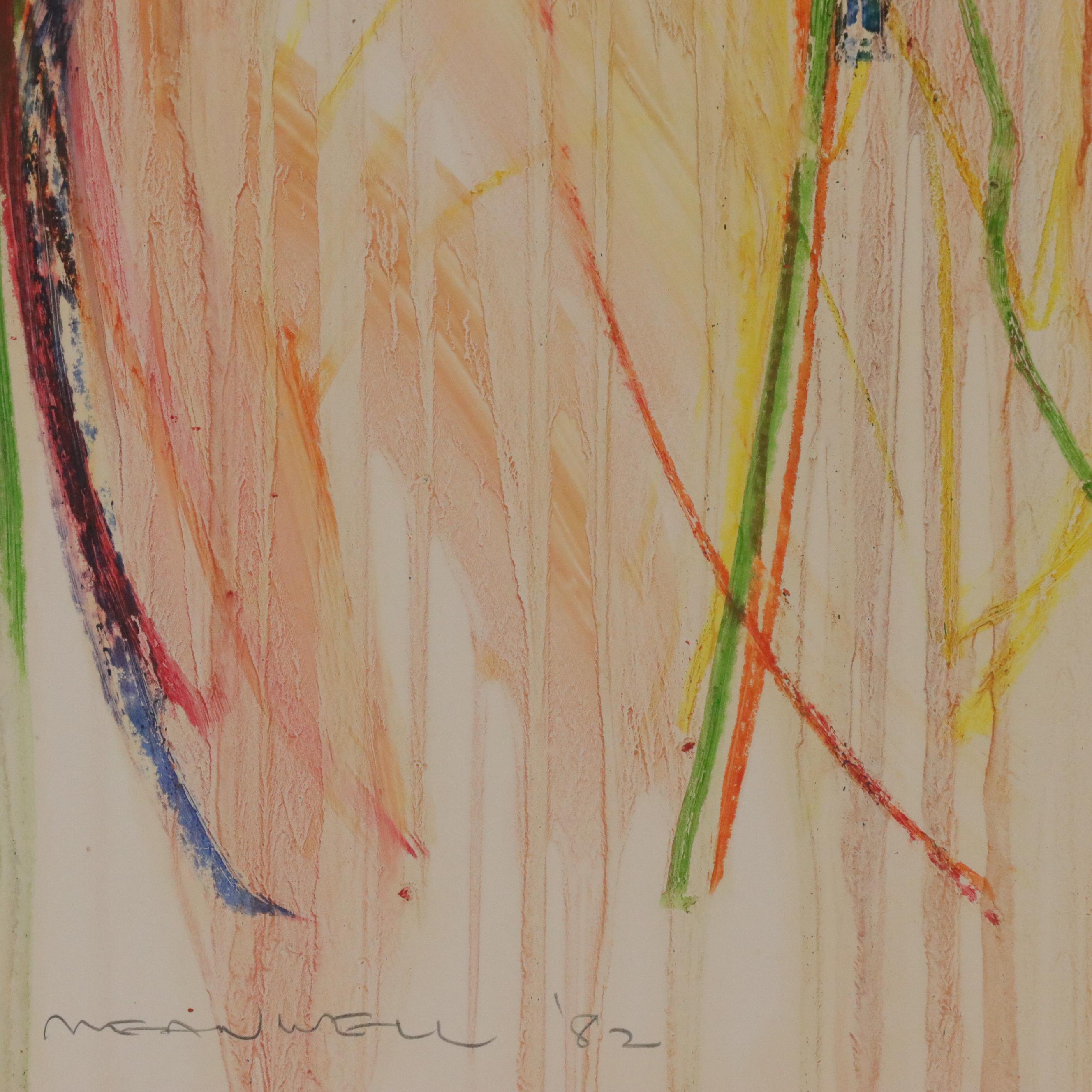 Jack Meanwell Abstract Expressionist Oil Pastel Figure Drawing, 1982