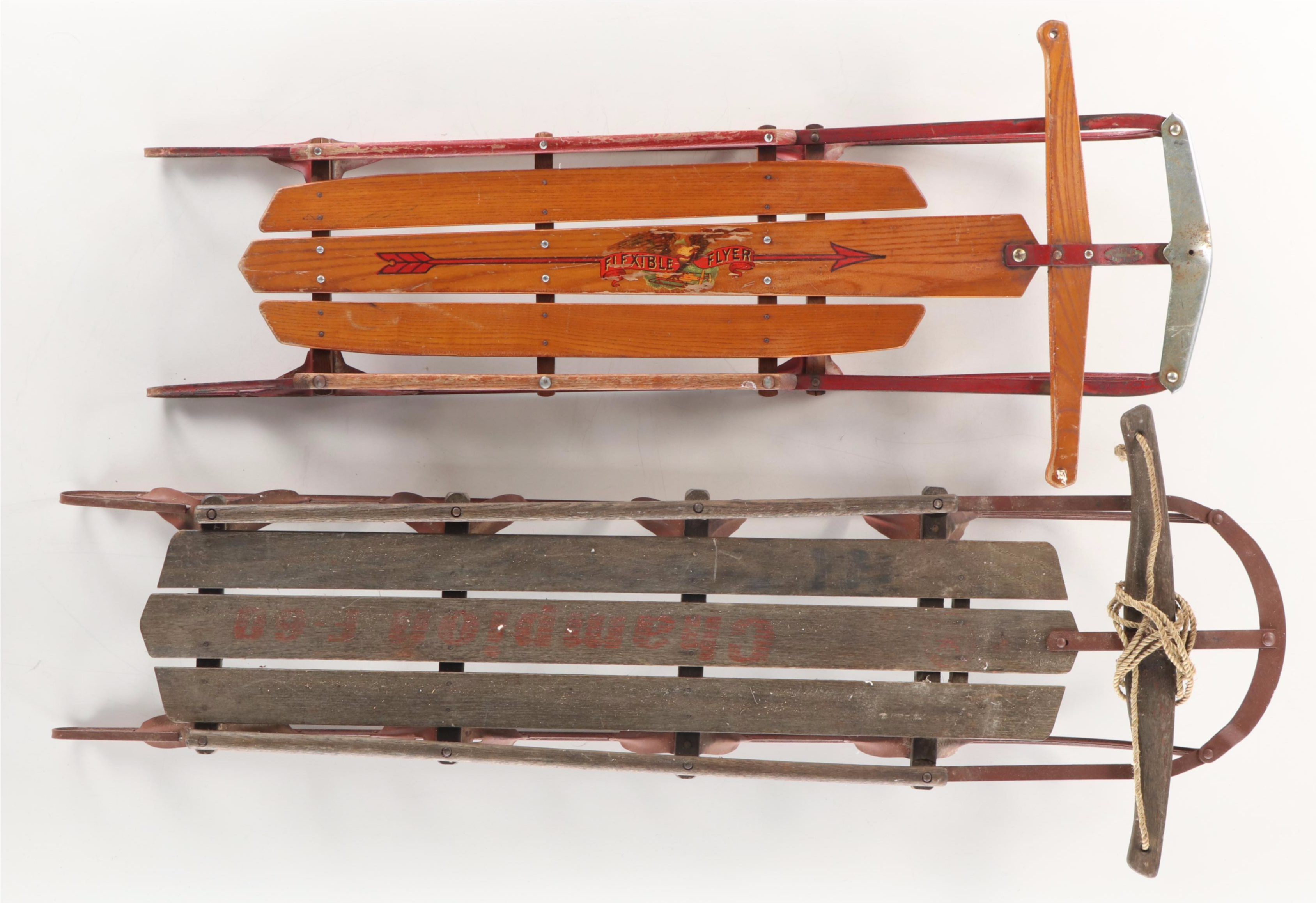 Flexible Flyer, Snow Bird and Champion F-60 Wood and Metal Runner Sleds