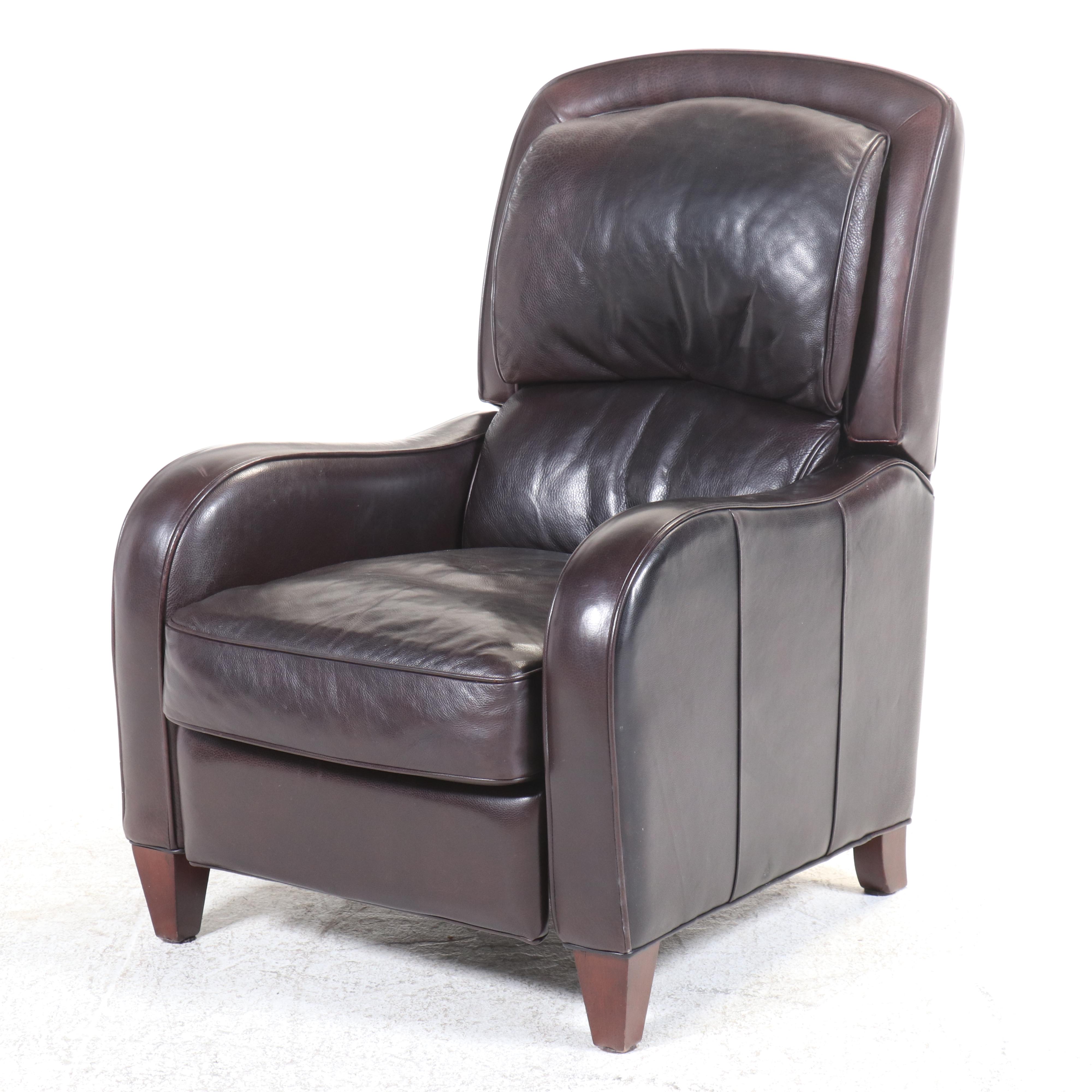 Pair of Arhaus Contemporary Brown Leather Upholstered Reclining Armchairs