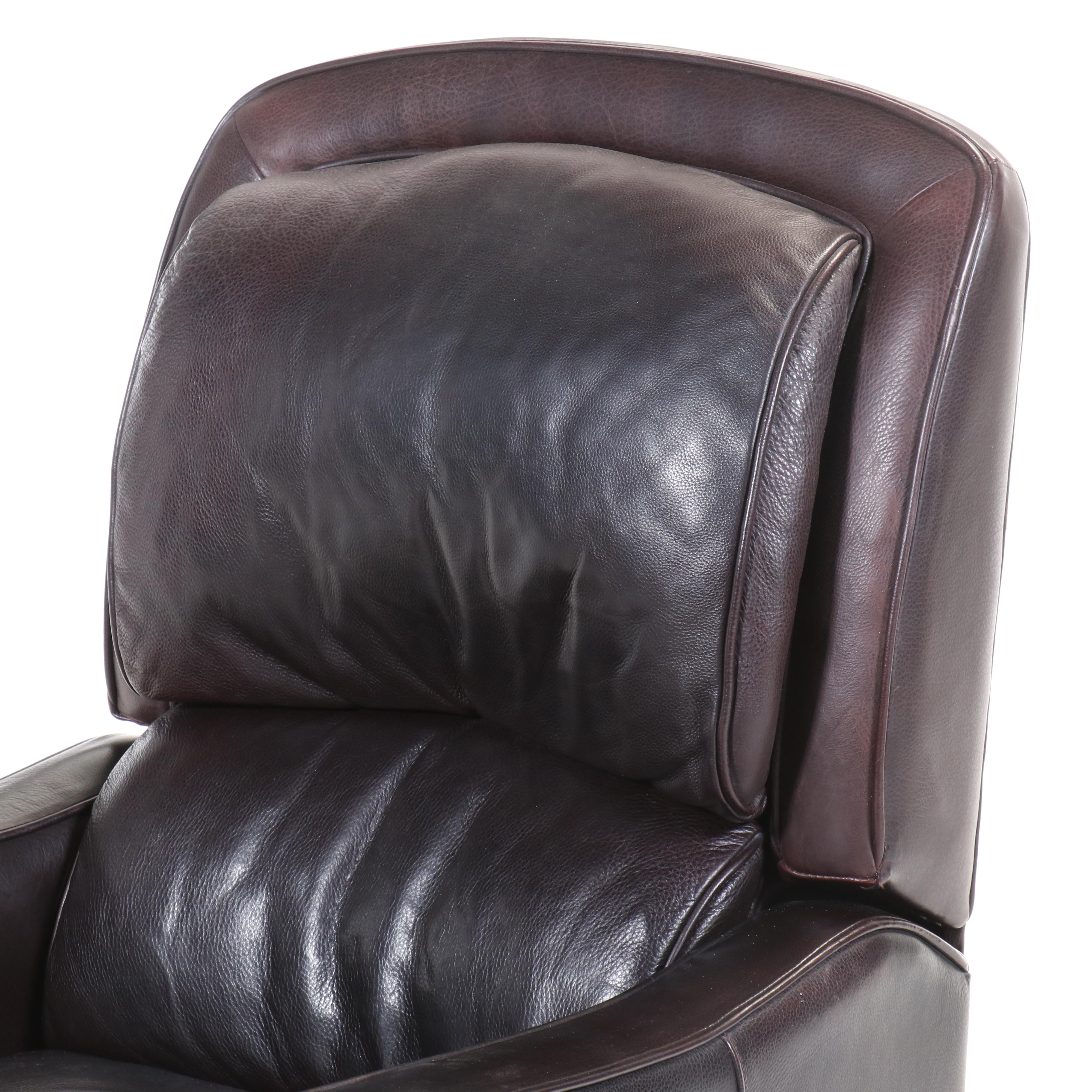 Pair of Arhaus Contemporary Brown Leather Upholstered Reclining Armchairs