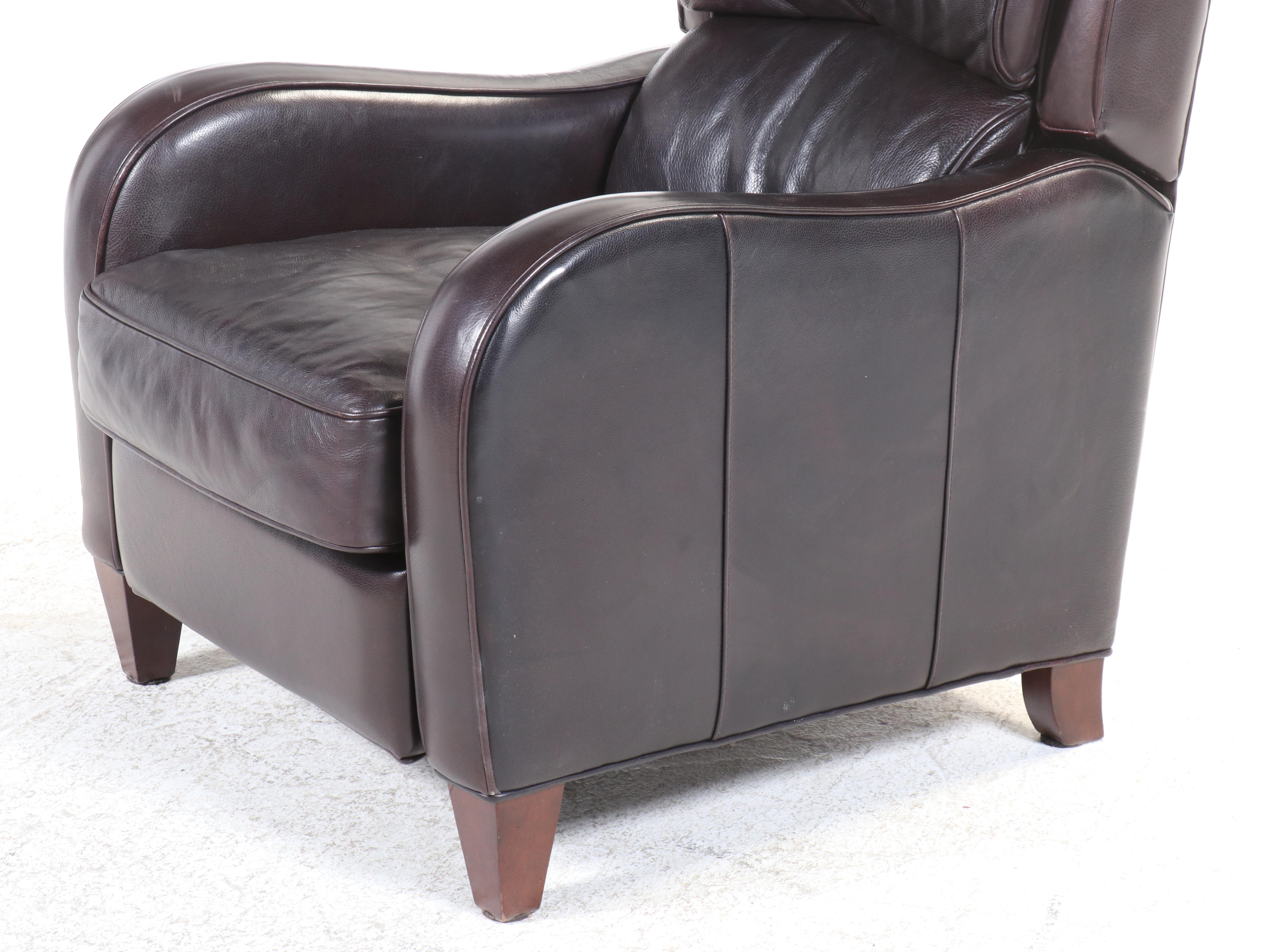 Pair of Arhaus Contemporary Brown Leather Upholstered Reclining Armchairs