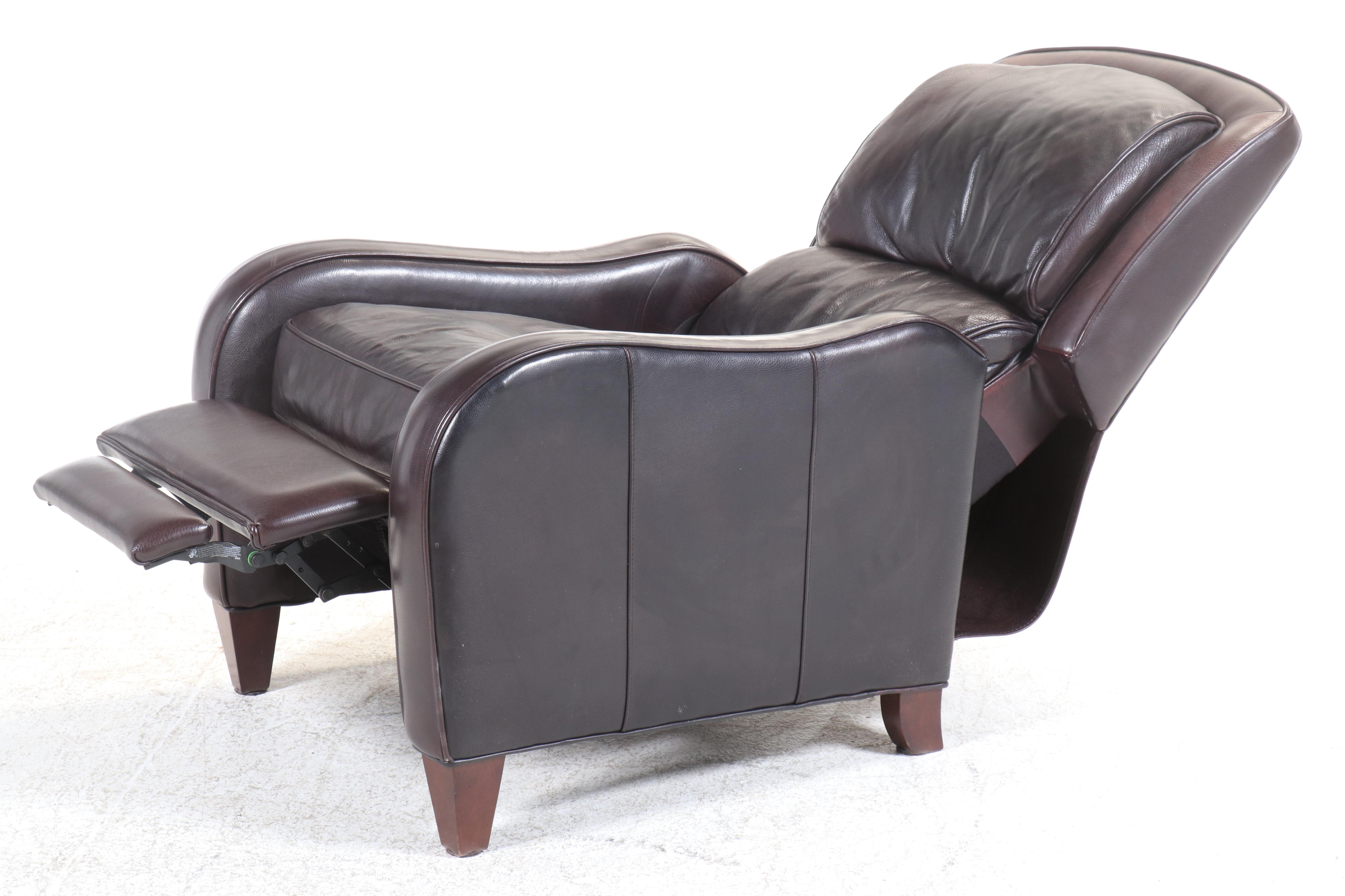 Pair of Arhaus Contemporary Brown Leather Upholstered Reclining Armchairs