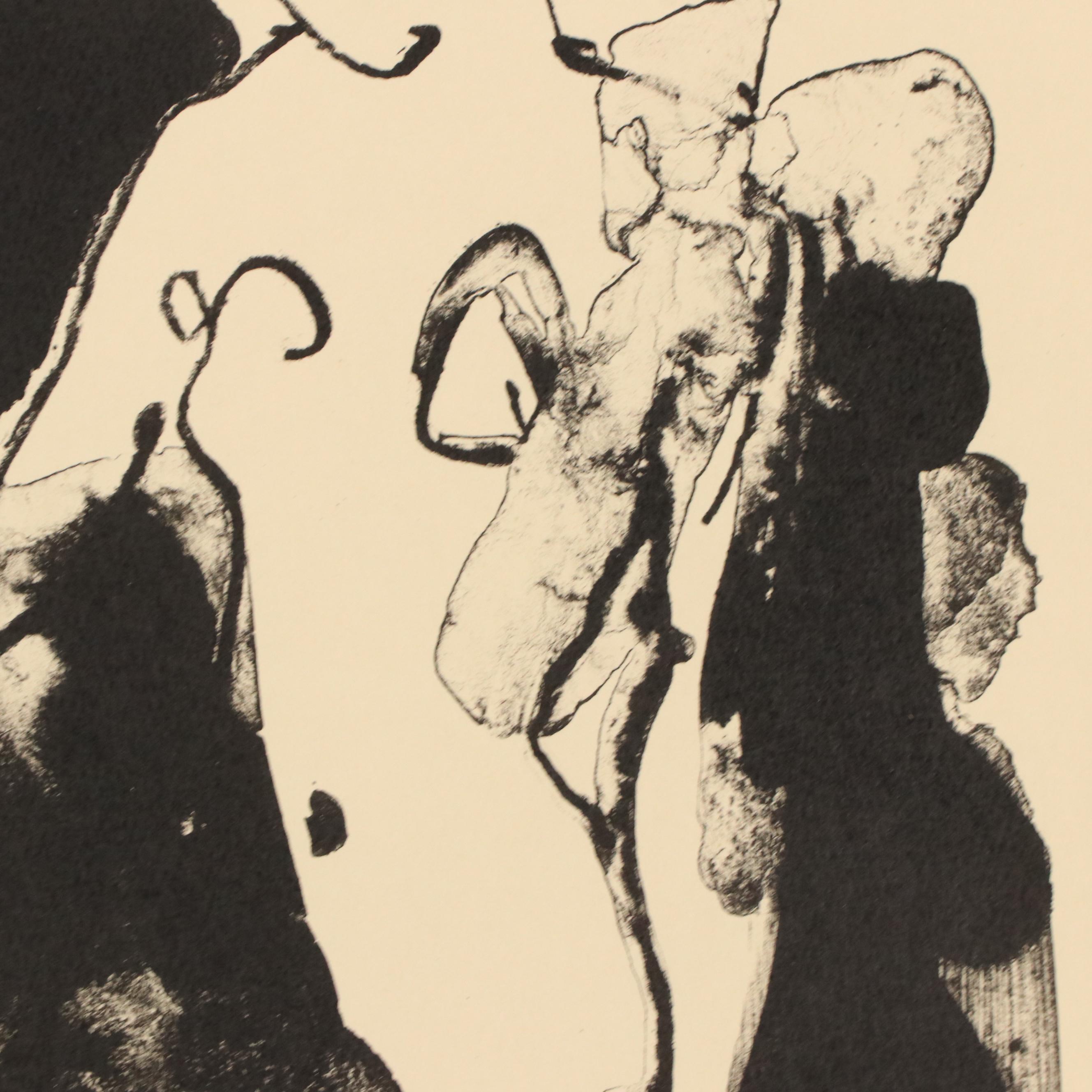 Jack Meanwell Relief Print: Abstract Figurative, 1979