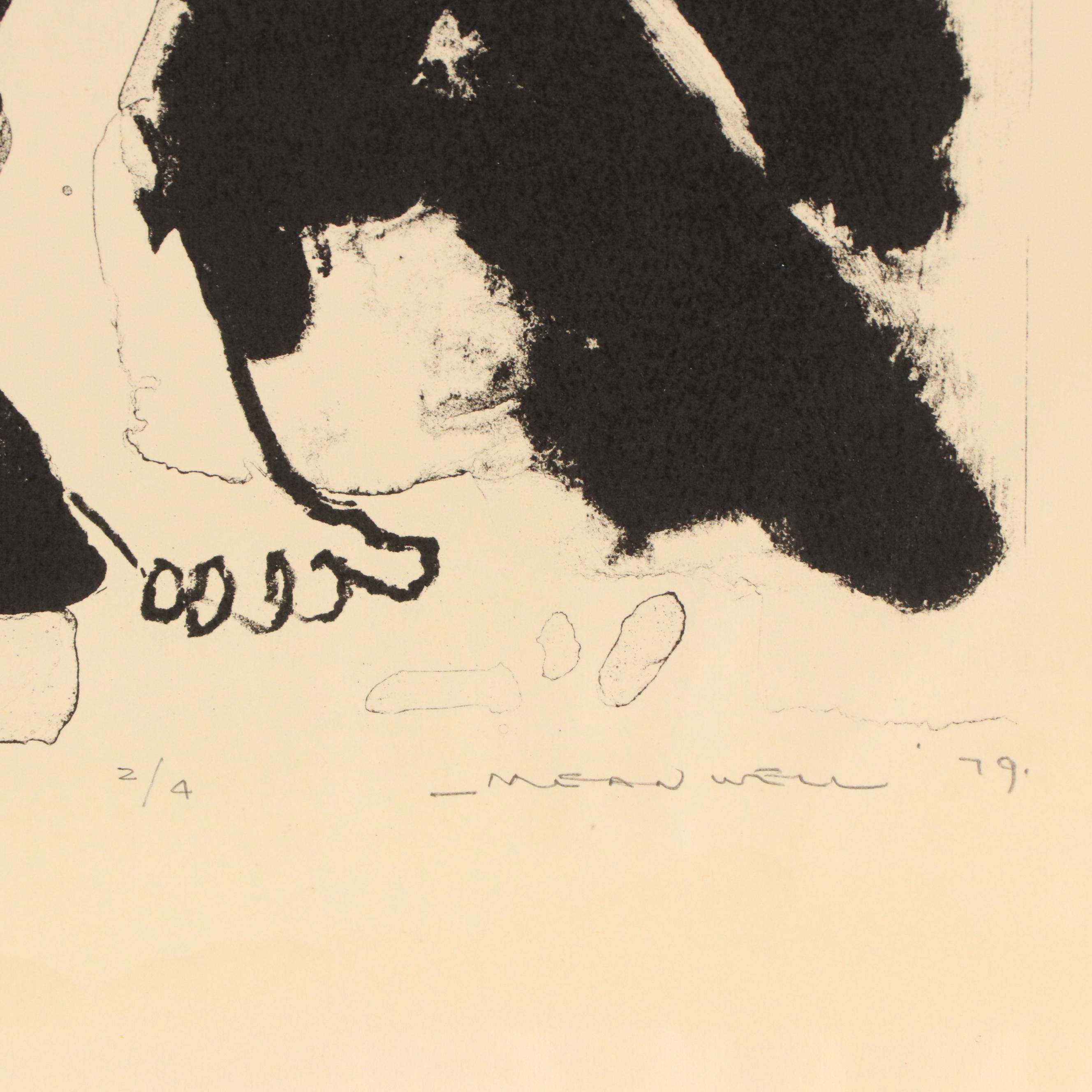 Jack Meanwell Relief Print: Abstract Figurative, 1979