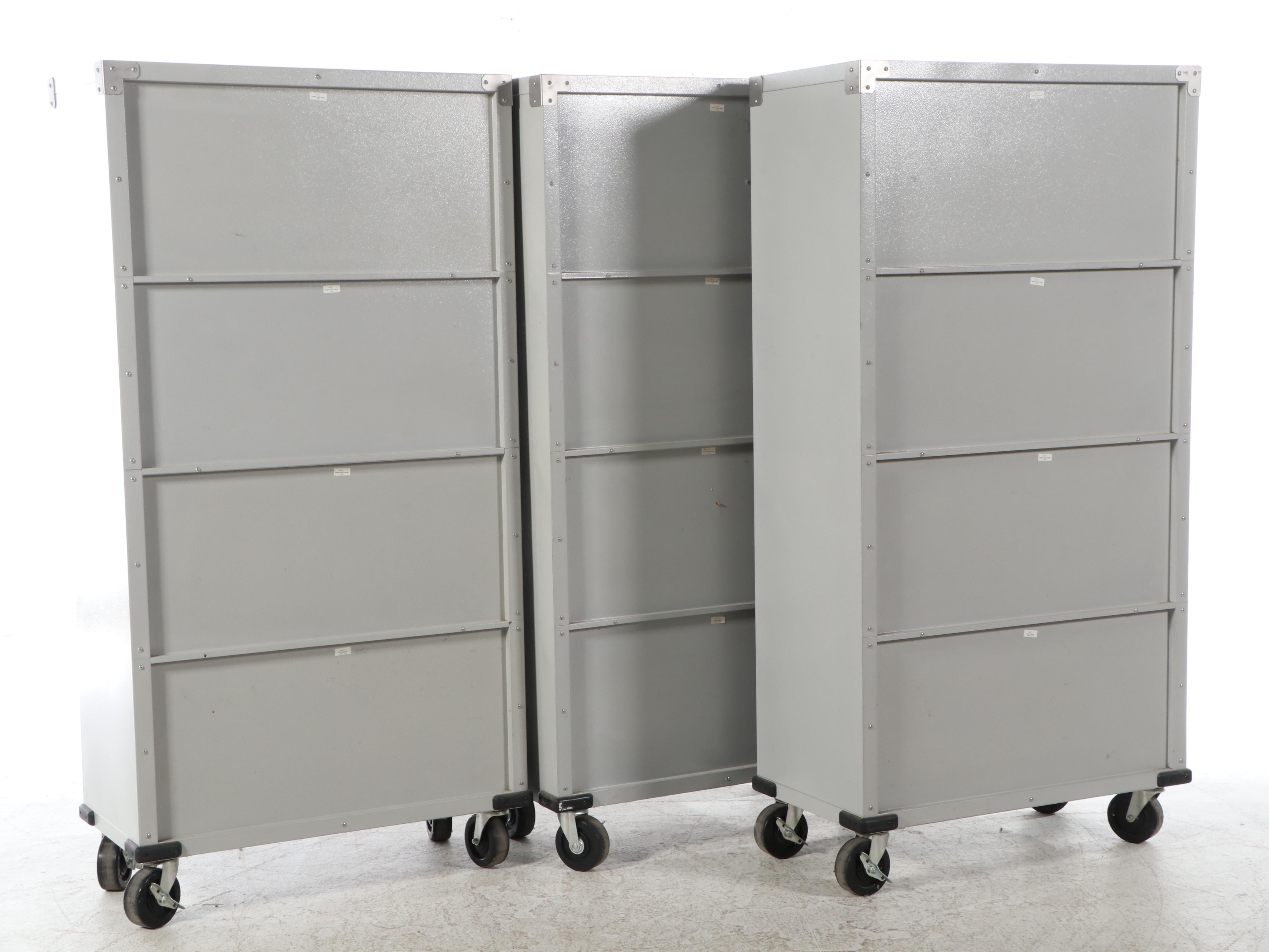 Set of Three Metal Storage Cabinets on Wheels