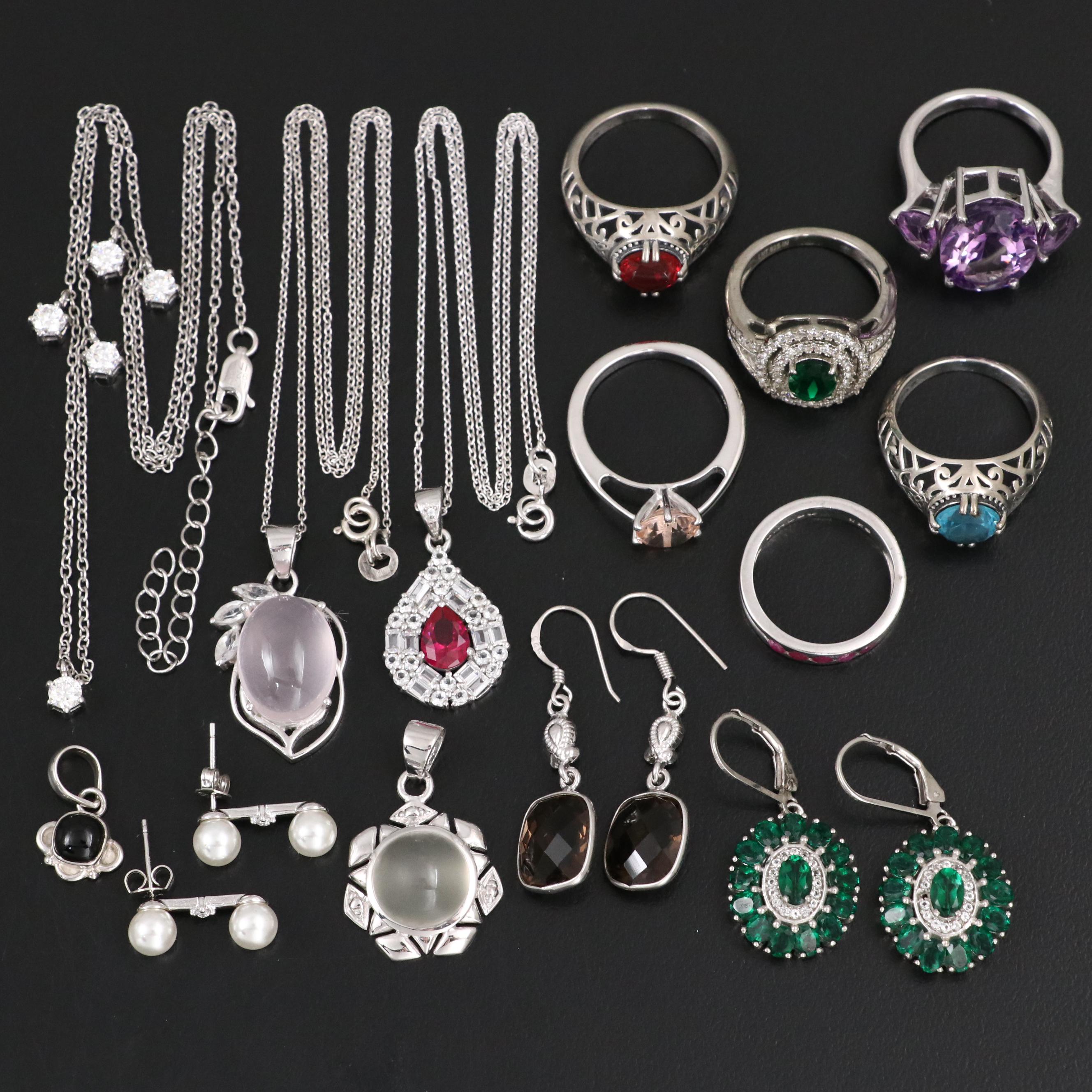 14 Assorted Sterling Silver Rings, Necklaces, Earrings, and Pendants