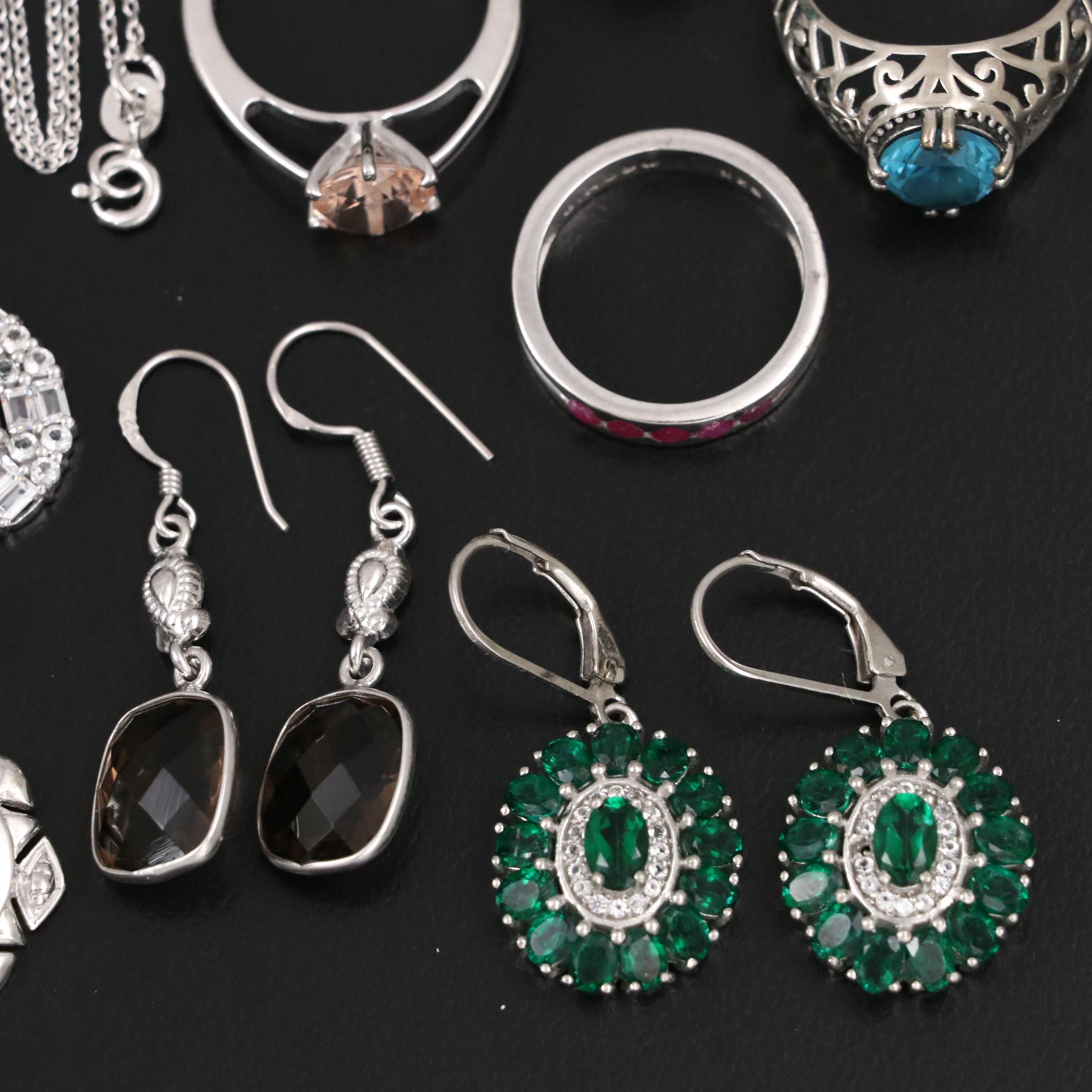 14 Assorted Sterling Silver Rings, Necklaces, Earrings, and Pendants