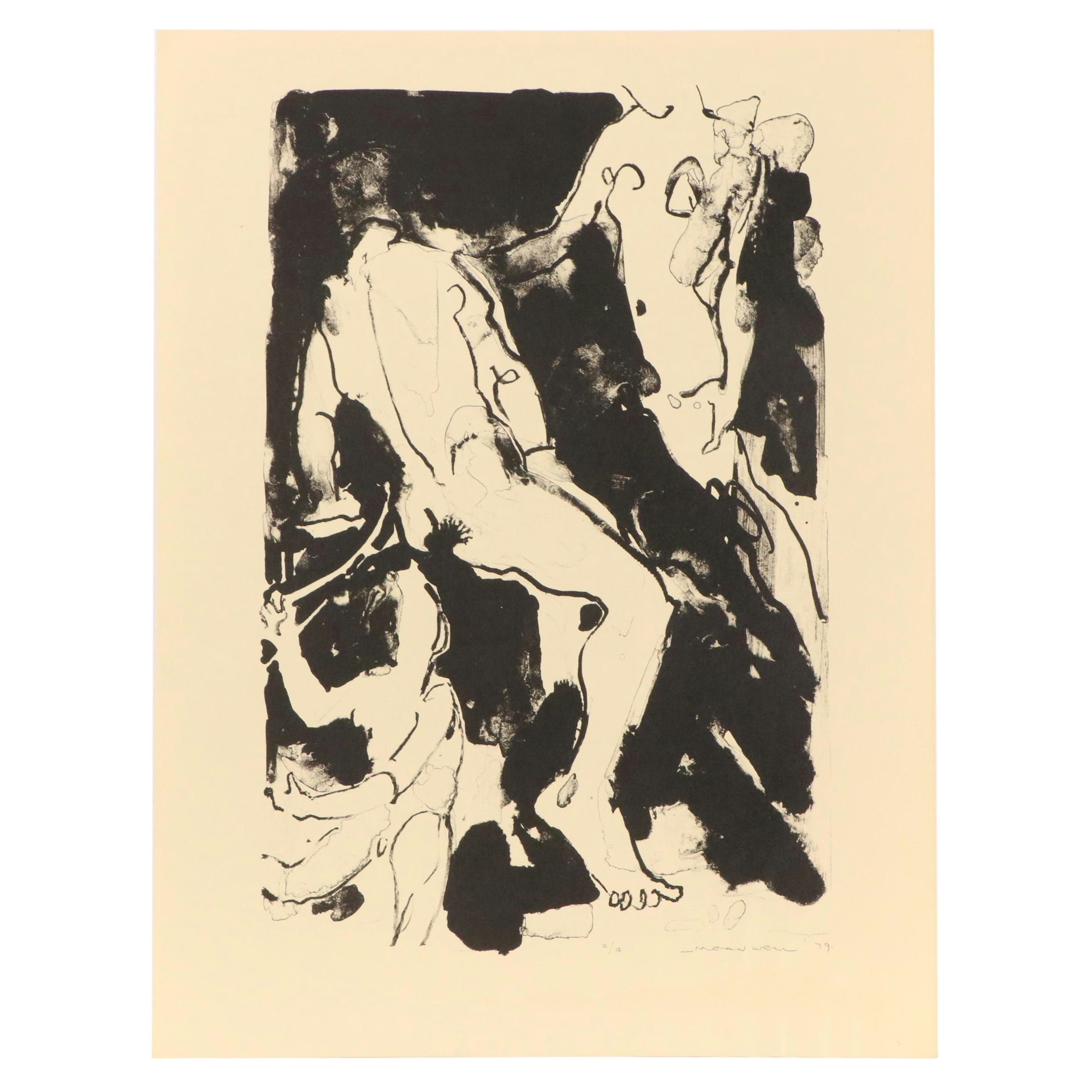 Jack Meanwell Relief Print: Abstract Figurative, 1979