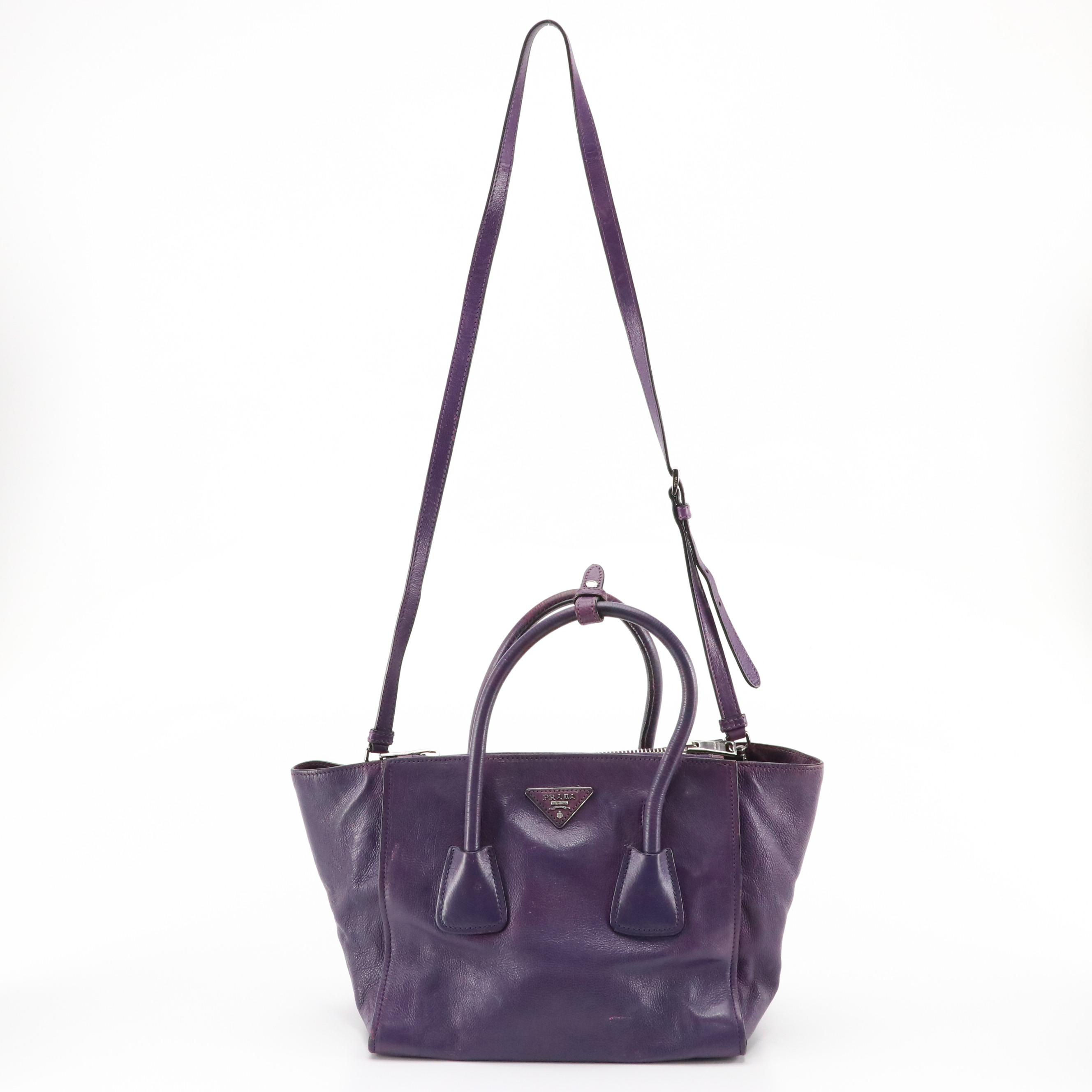 Prada Purple Leather Small Twin Pocket Tote/Two-Way Bag