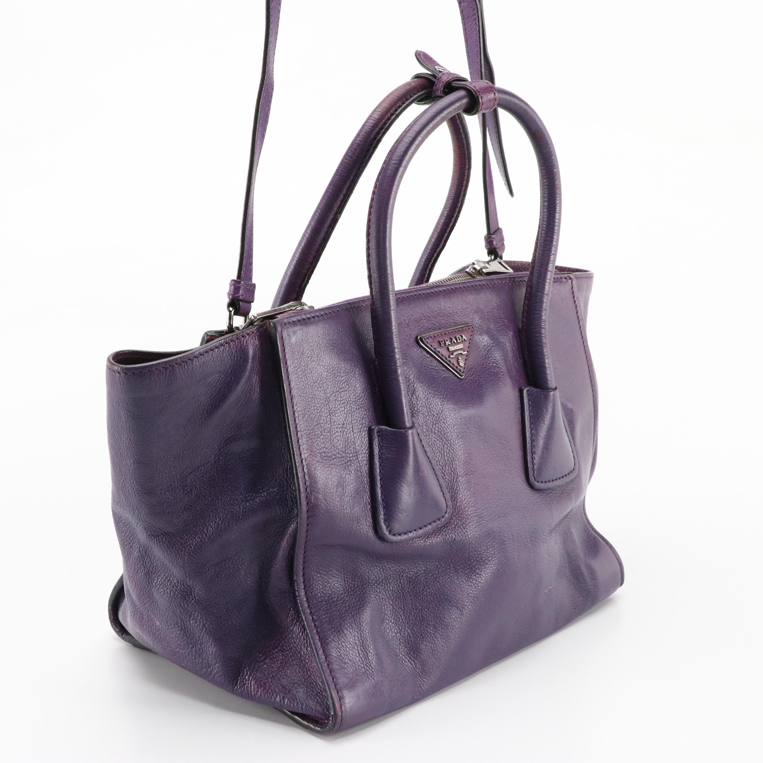 Prada Purple Leather Small Twin Pocket Tote/Two-Way Bag