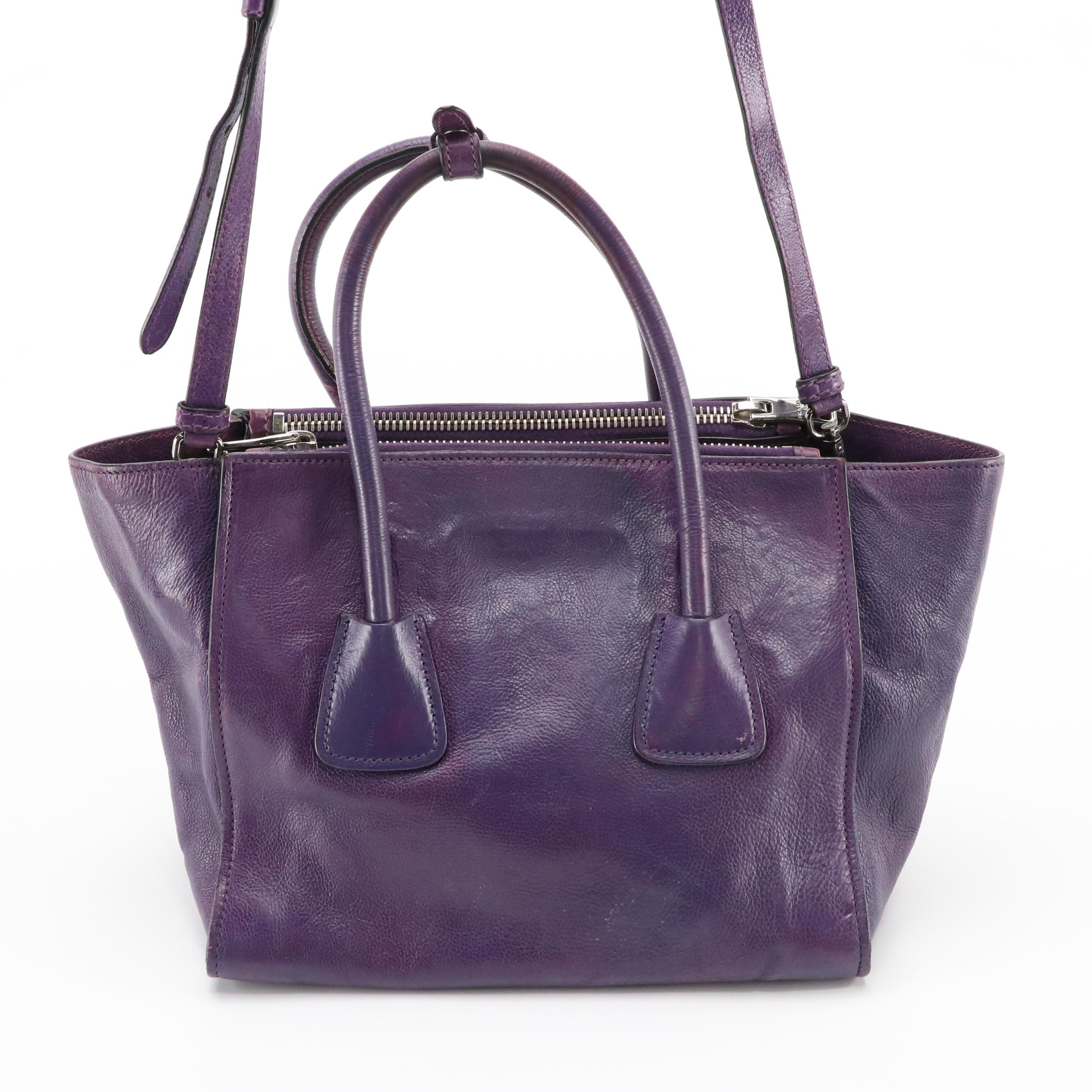 Prada Purple Leather Small Twin Pocket Tote/Two-Way Bag