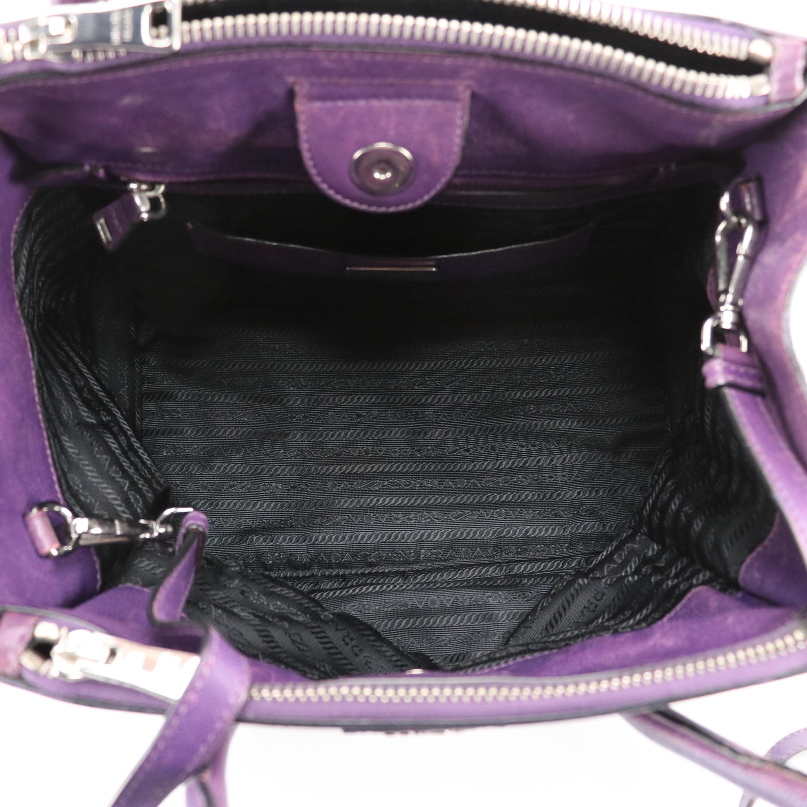 Prada Purple Leather Small Twin Pocket Tote/Two-Way Bag