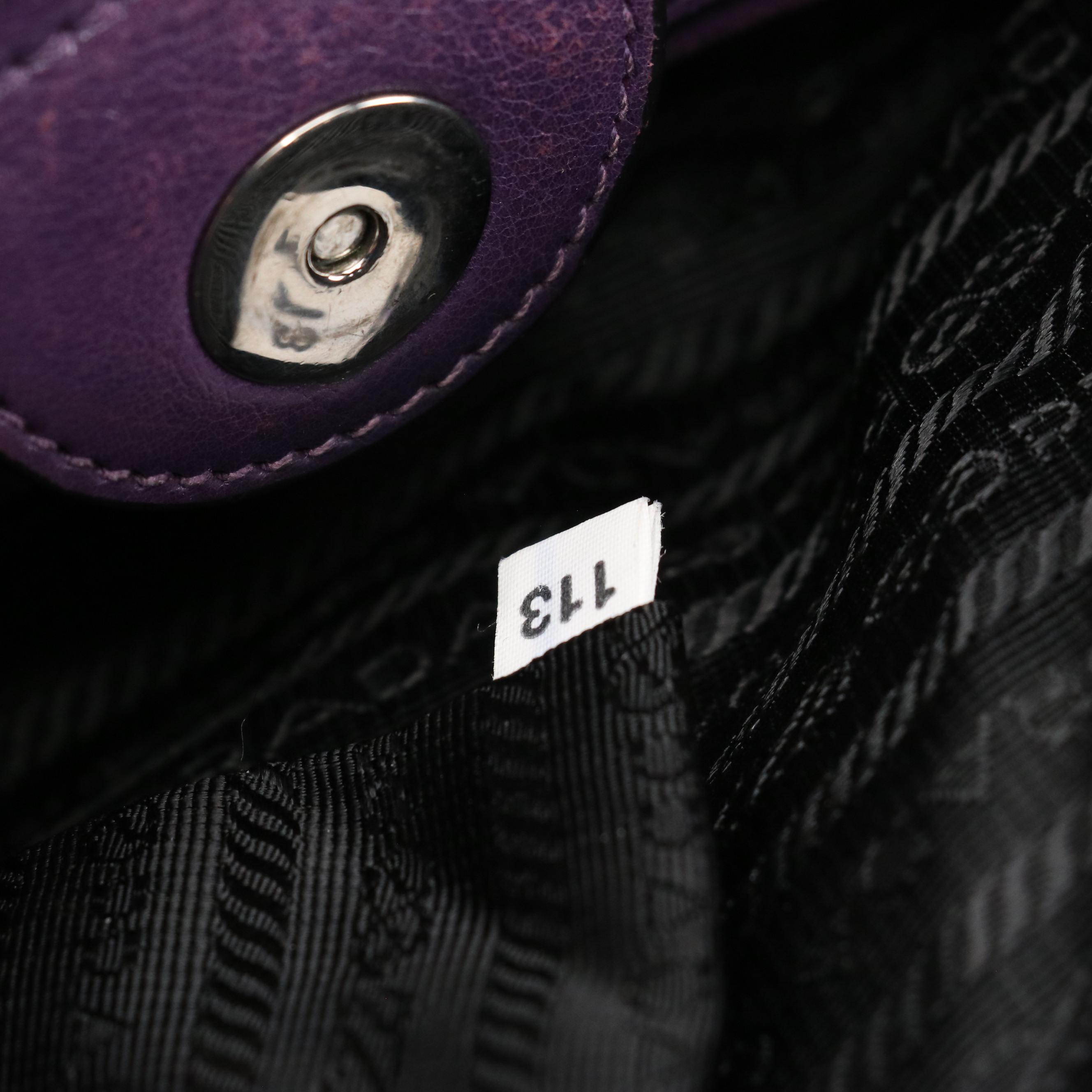 Prada Purple Leather Small Twin Pocket Tote/Two-Way Bag